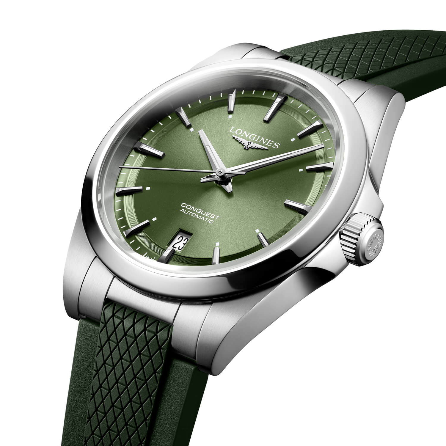 Montre Longines Conquest 38mm L3.720.4.02.9 cadran Vert bracelet Caoutchouc L3.720.4.02.9
