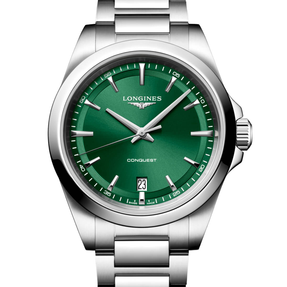 Montre Longines Conquest Quartz 38mm L3.750.4.09.6 cadran Vert bracelet Acier L3.750.4.09.6