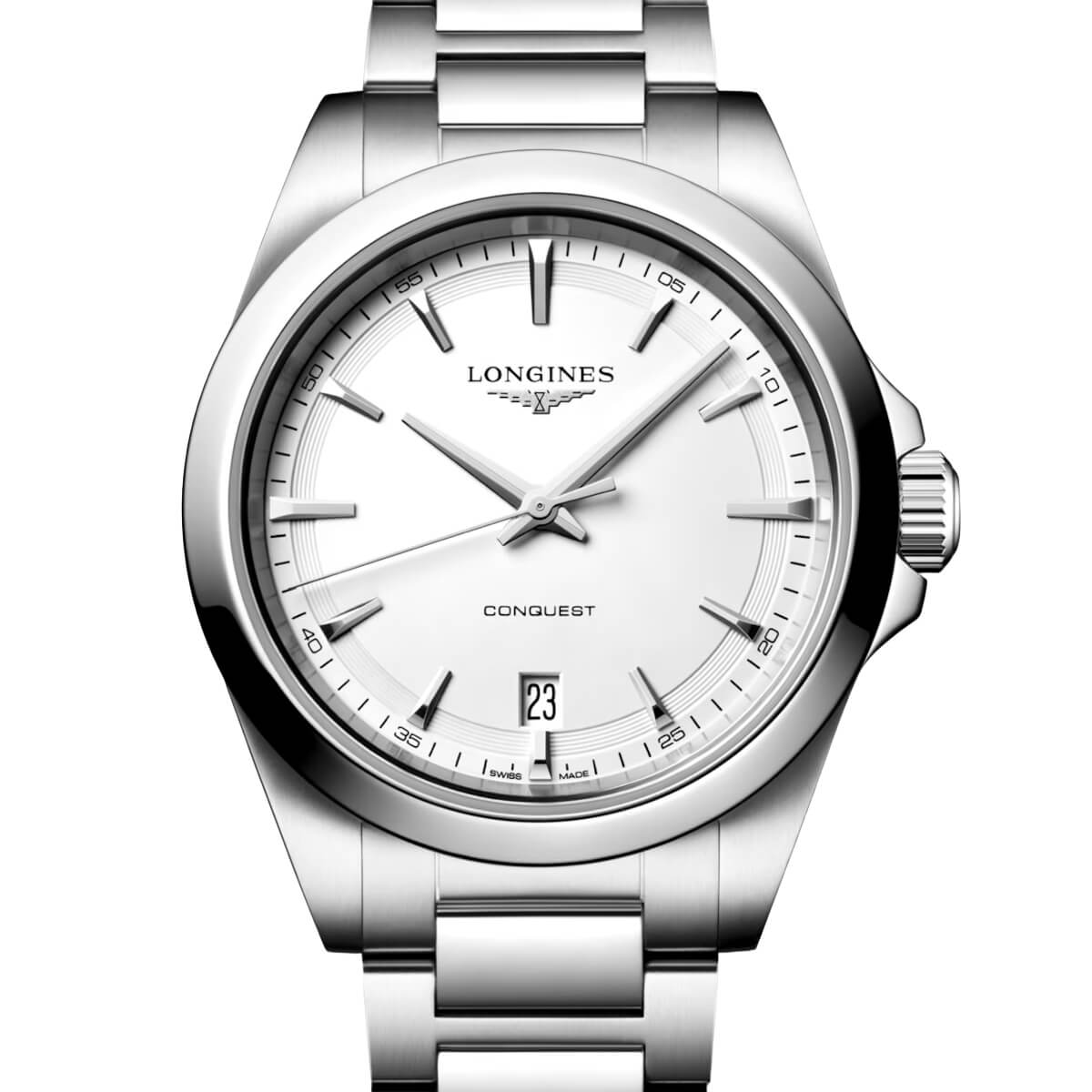 Montre Longines Conquest Quartz 38mm L3.750.4.12.6 cadran Blanc bracelet Acier L3.750.4.12.6