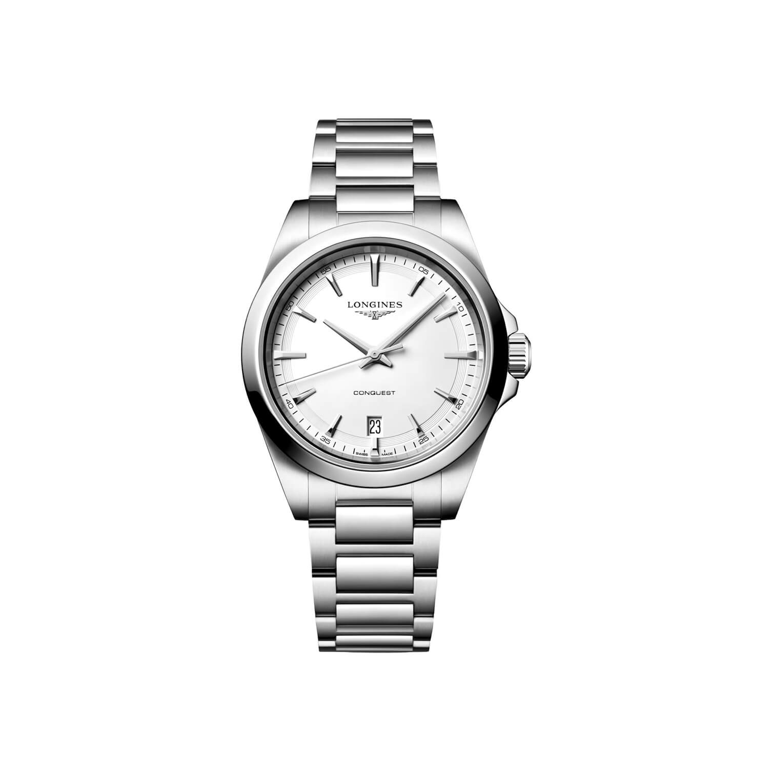 Montre Longines Conquest Quartz 38mm L3.750.4.12.6 cadran Blanc bracelet Acier L3.750.4.12.6