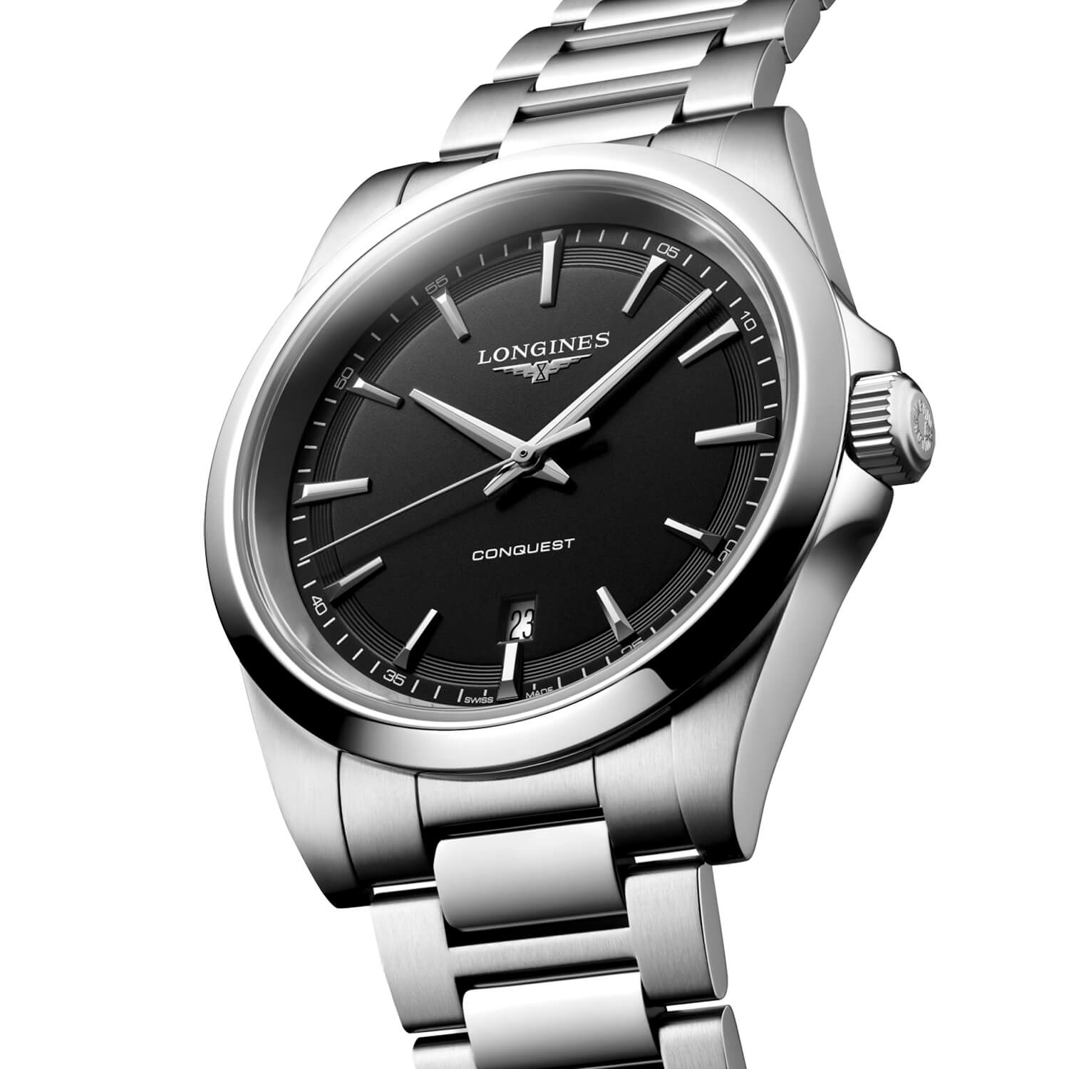 Montre Longines Conquest Quartz 41mm L3.860.4.52.6 cadran Noir bracelet Acier L3.860.4.52.6