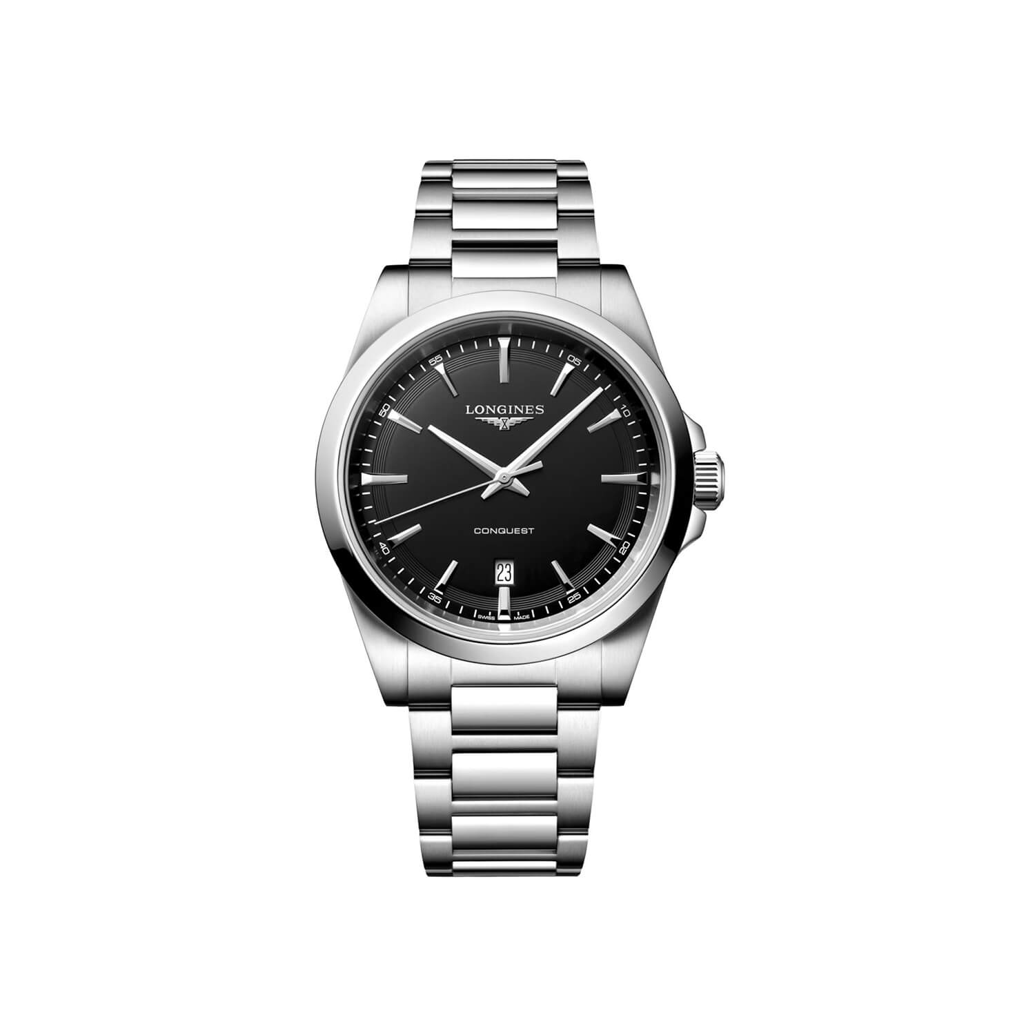 Montre Longines Conquest Quartz 41mm L3.860.4.52.6 cadran Noir bracelet Acier L3.860.4.52.6