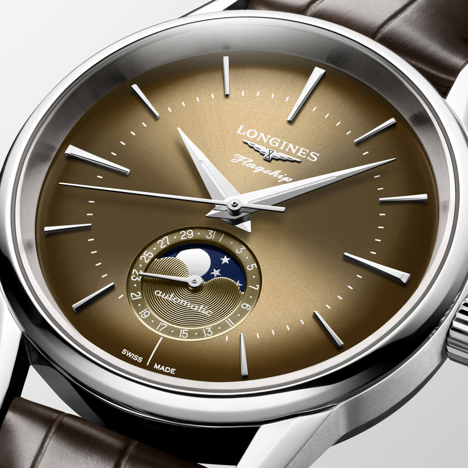 Montre Longines Flagship Heritage L4.815.4.62.2 cadran Gris bracelet Cuir d'alligator L4.815.4.62.2