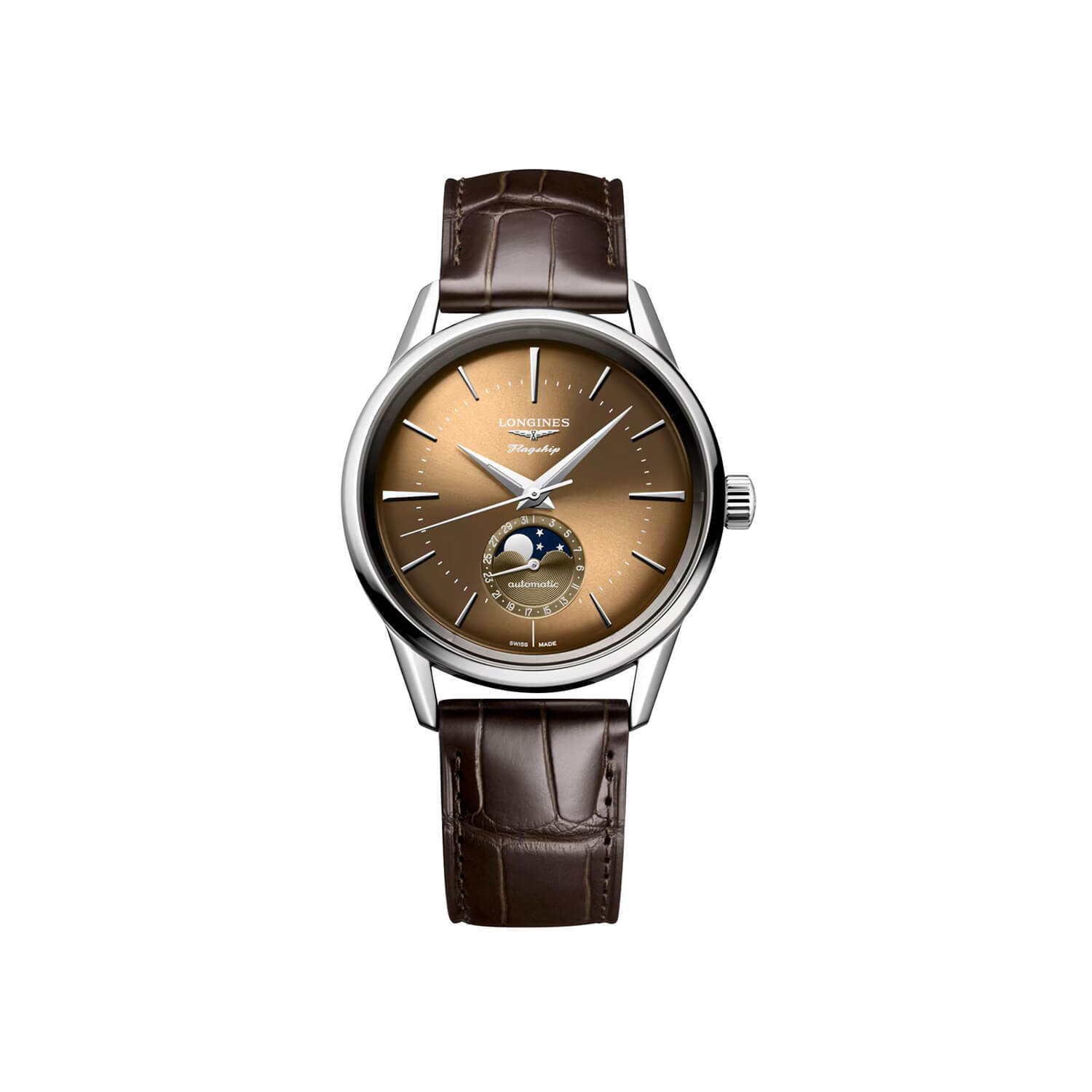 Montre Longines Flagship Heritage L4.815.4.62.2 cadran Gris bracelet Cuir d'alligator L4.815.4.62.2