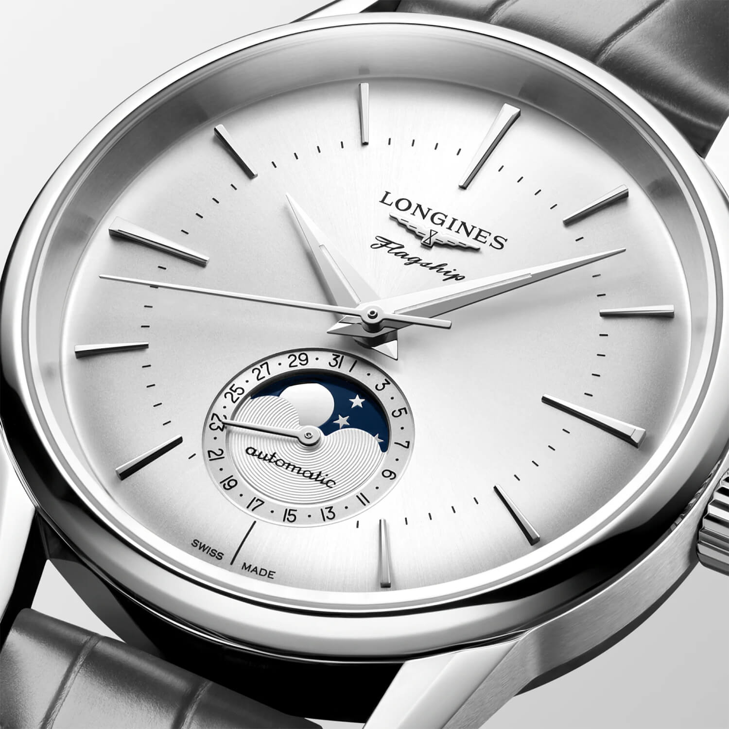 Montre Longines Flagship Heritage L4.815.4.72.2 cadran Argent bracelet Cuir d'alligator L4.815.4.72.2