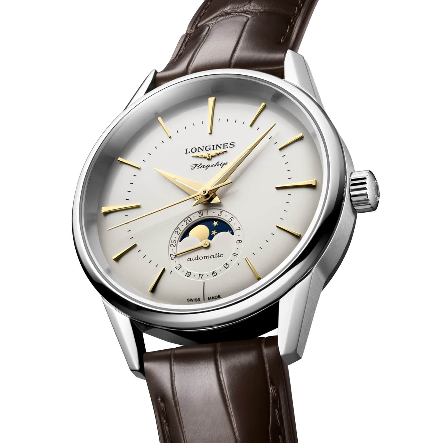 Montre Longines Flagship Heritage L4.815.4.78.2 cadran Argent bracelet Cuir d'alligator L4.815.4.78.2