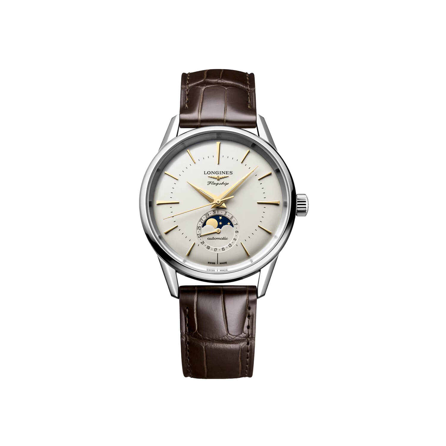 Montre Longines Flagship Heritage L4.815.4.78.2 cadran Argent bracelet Cuir d'alligator L4.815.4.78.2