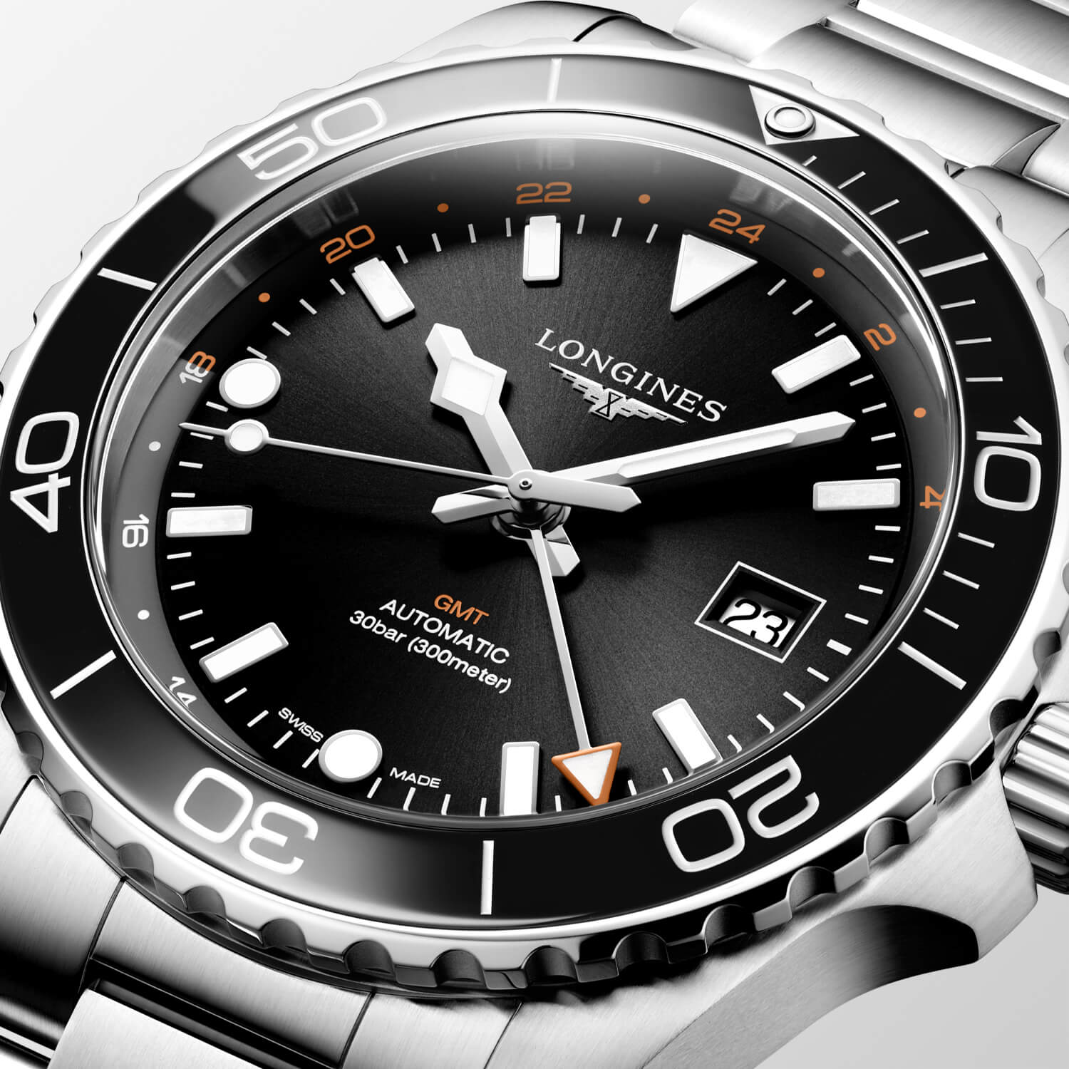 Montre Longines HydroConquest GMT 43mm L3.890.4.56.6 cadran Noir bracelet Acier L3.890.4.56.6