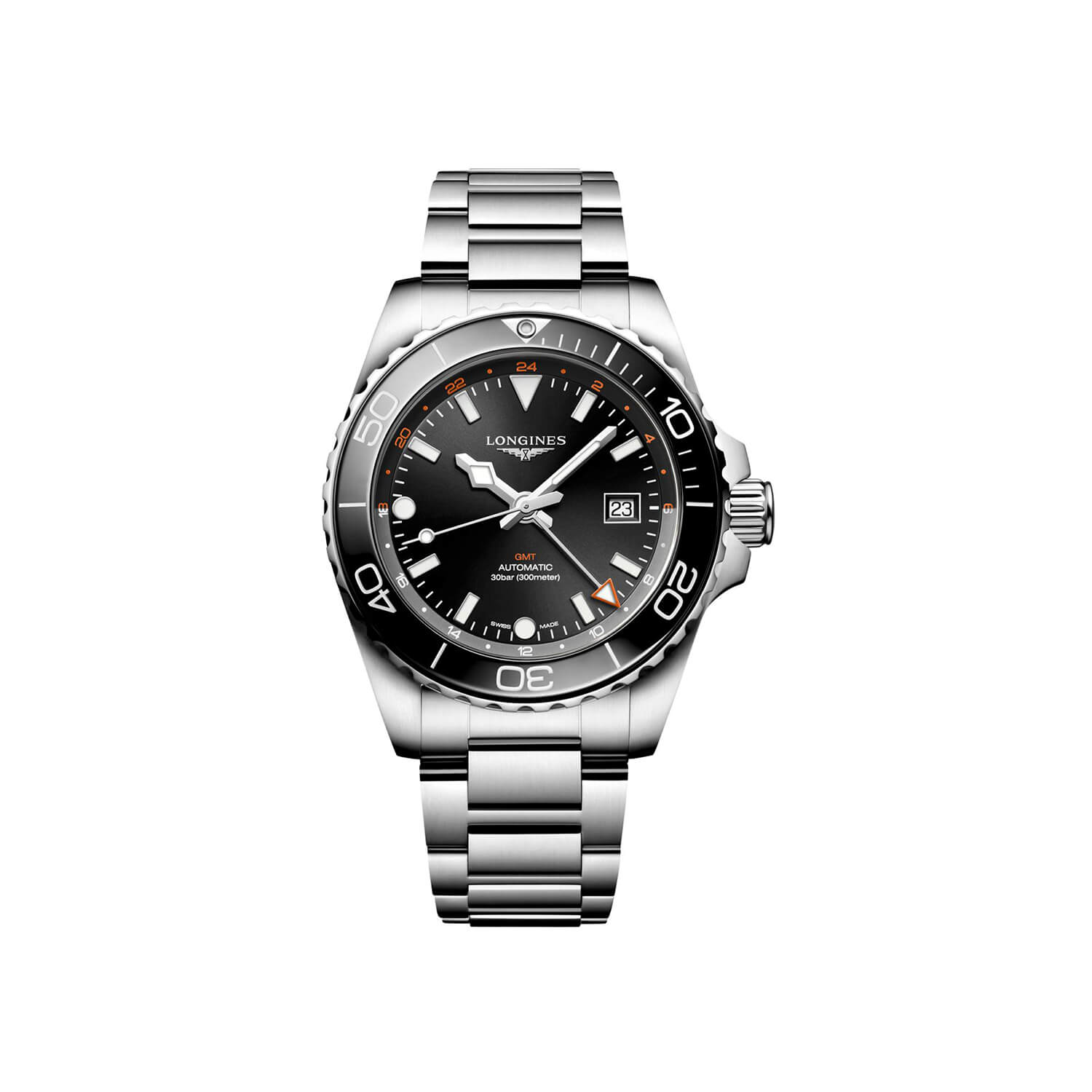 Montre Longines HydroConquest GMT 43mm L3.890.4.56.6 cadran Noir bracelet Acier L3.890.4.56.6