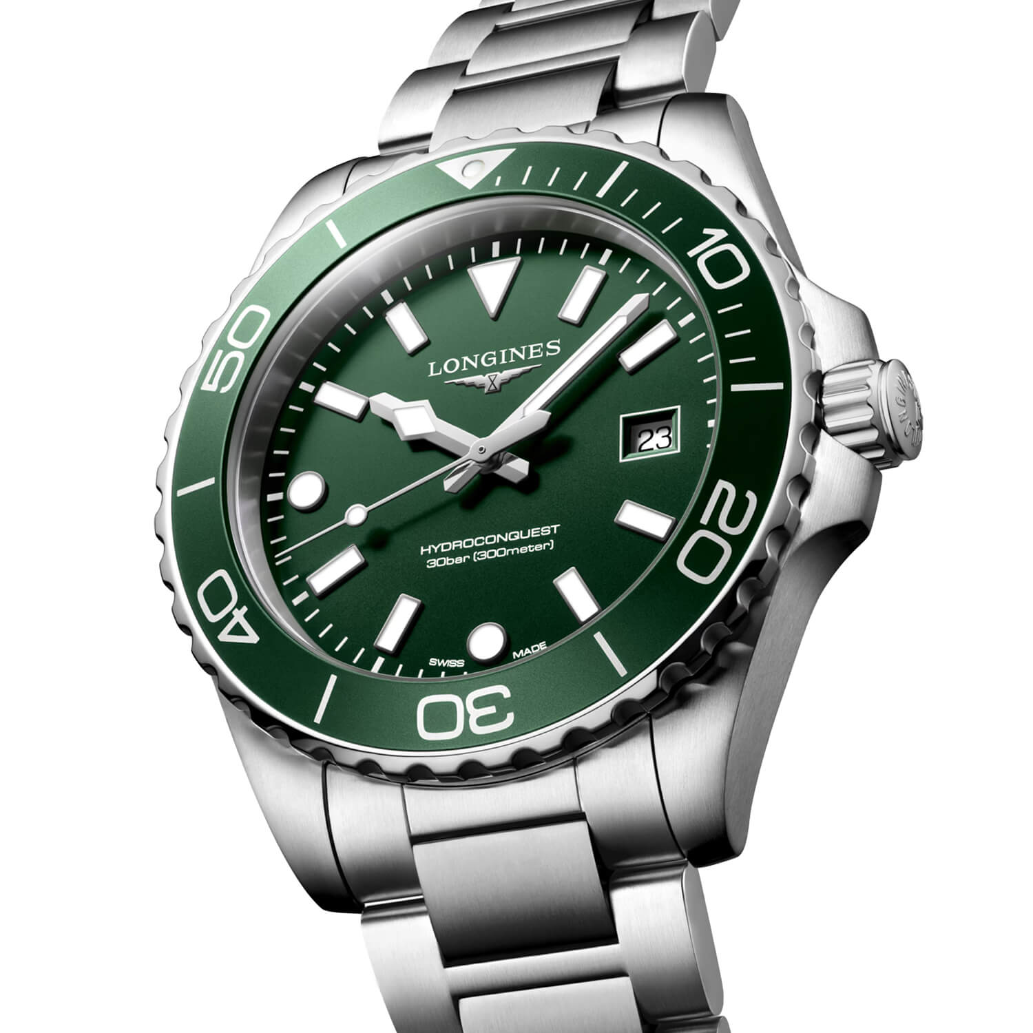 Montre Longines HydroConquest Quartz 42mm L3.769.4.06.6 cadran Vert bracelet Acier L3.769.4.06.6