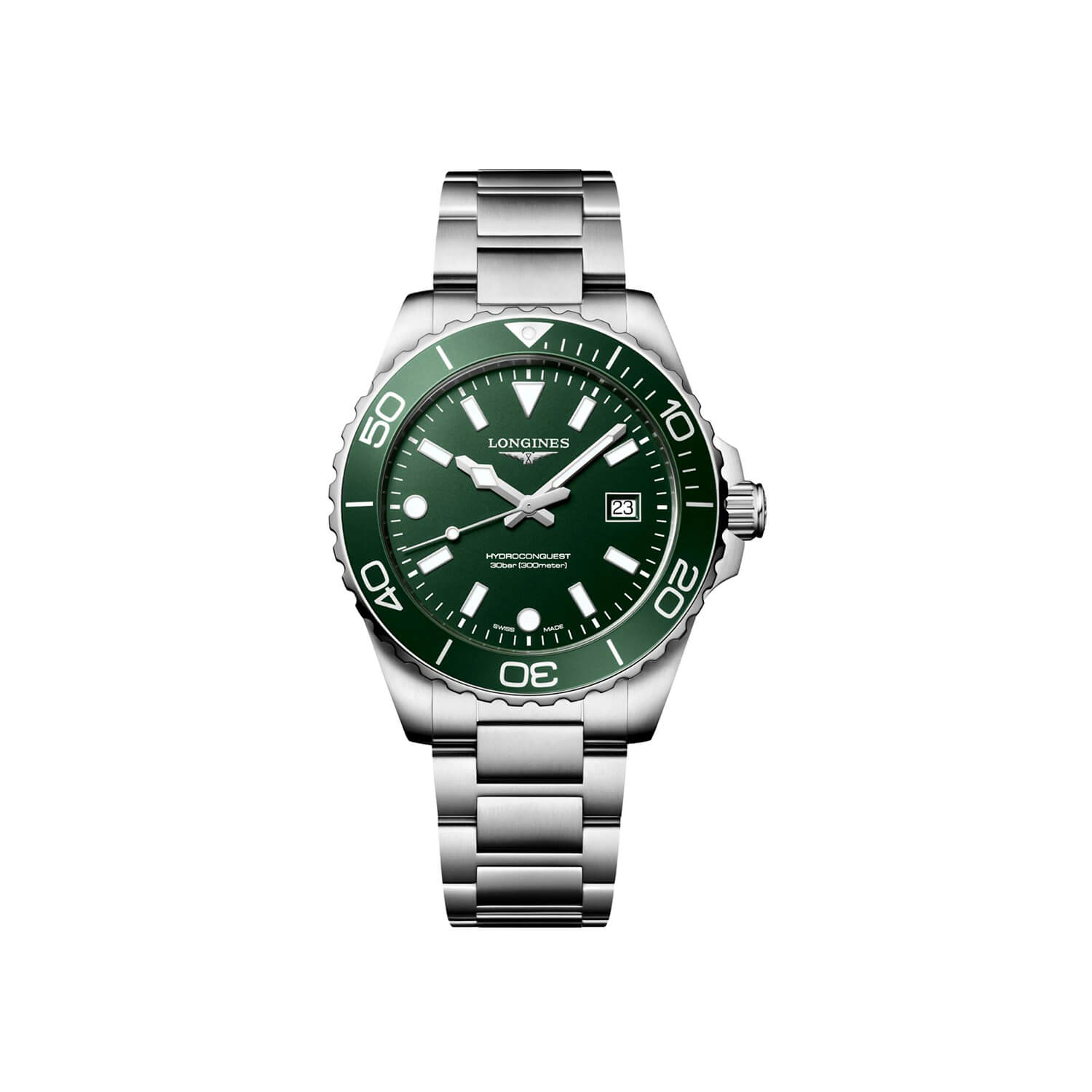 Montre Longines HydroConquest Quartz 42mm L3.769.4.06.6 cadran Vert bracelet Acier L3.769.4.06.6
