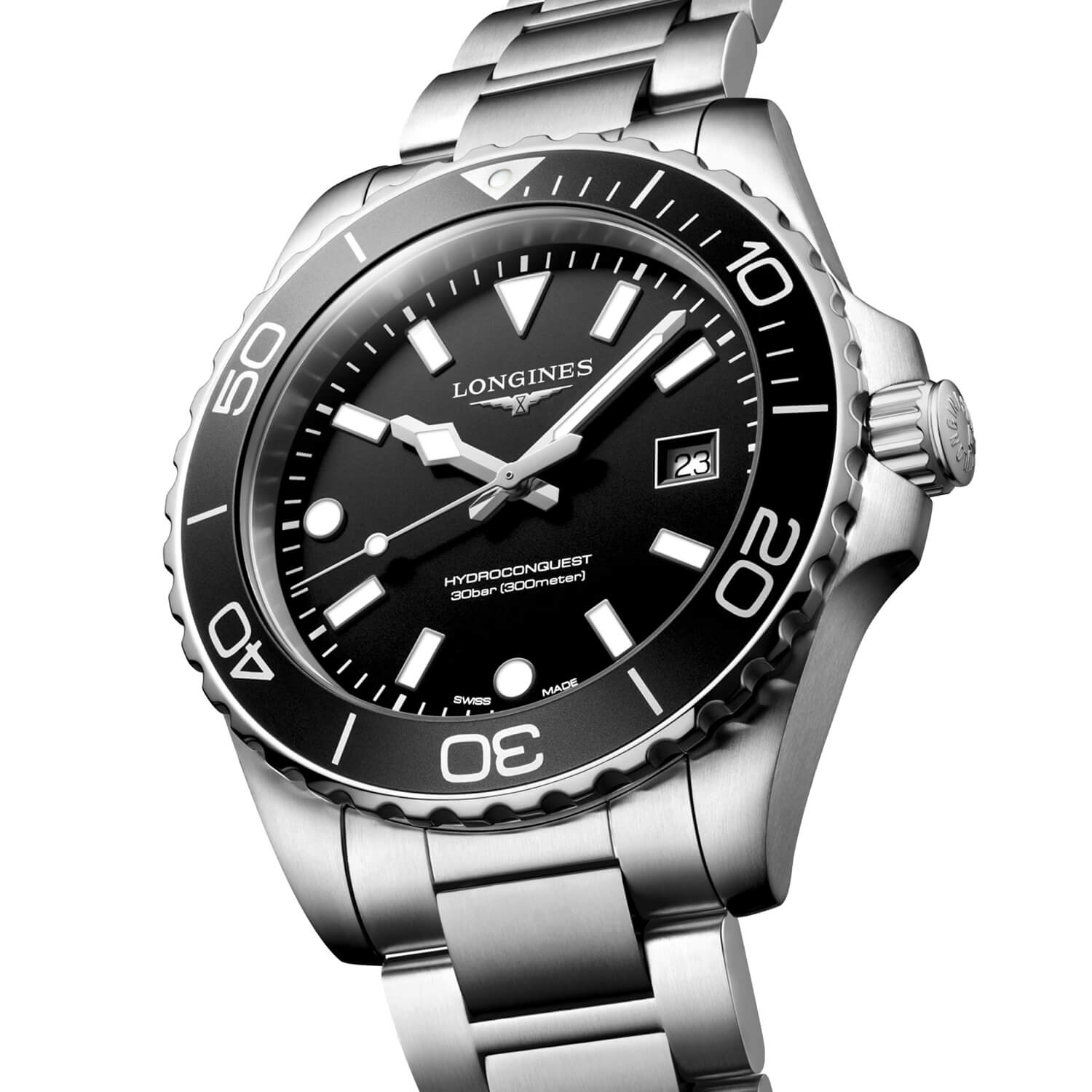 Montre Longines HydroConquest Quartz 42mm L3.769.4.56.6 cadran Noir bracelet Acier L3.769.4.56.6