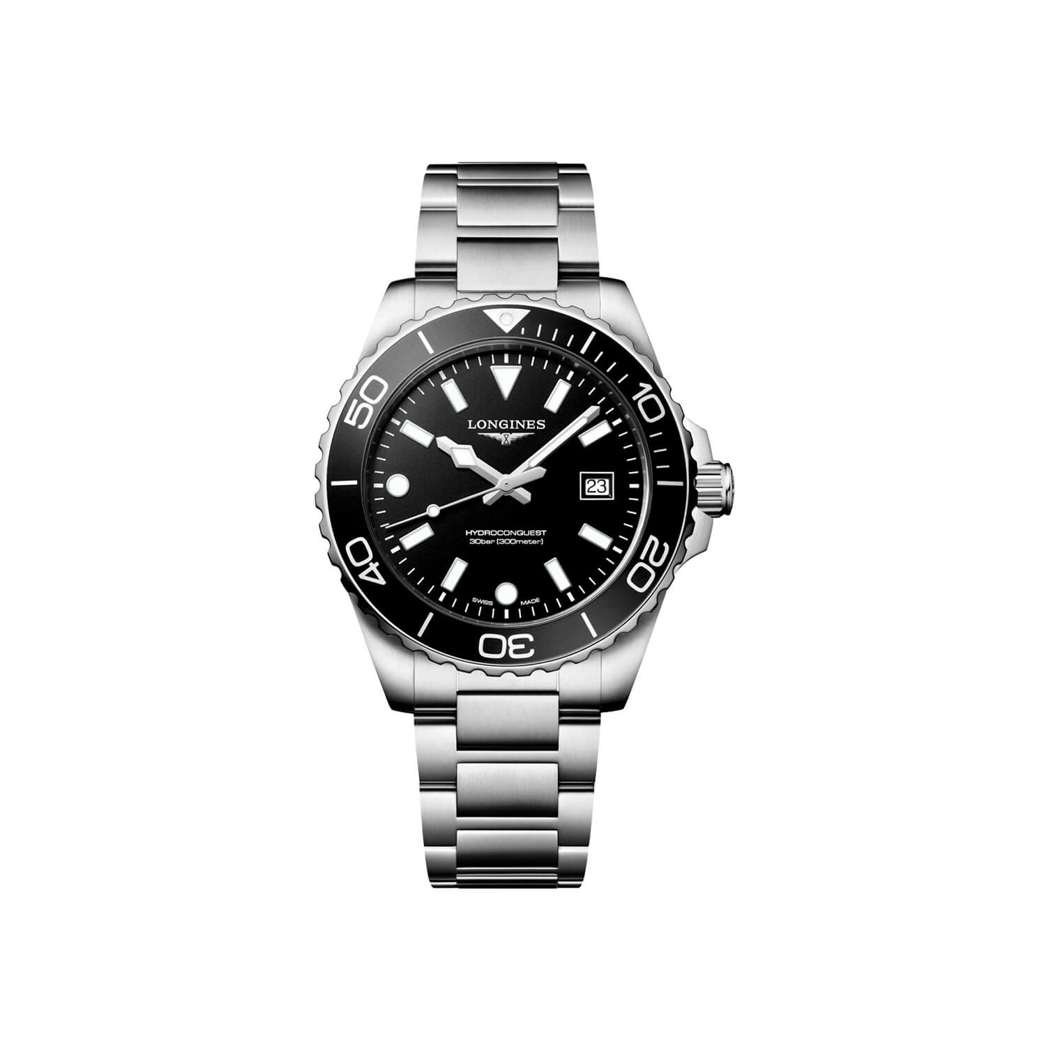 Montre Longines HydroConquest Quartz 42mm L3.769.4.56.6 cadran Noir bracelet Acier L3.769.4.56.6
