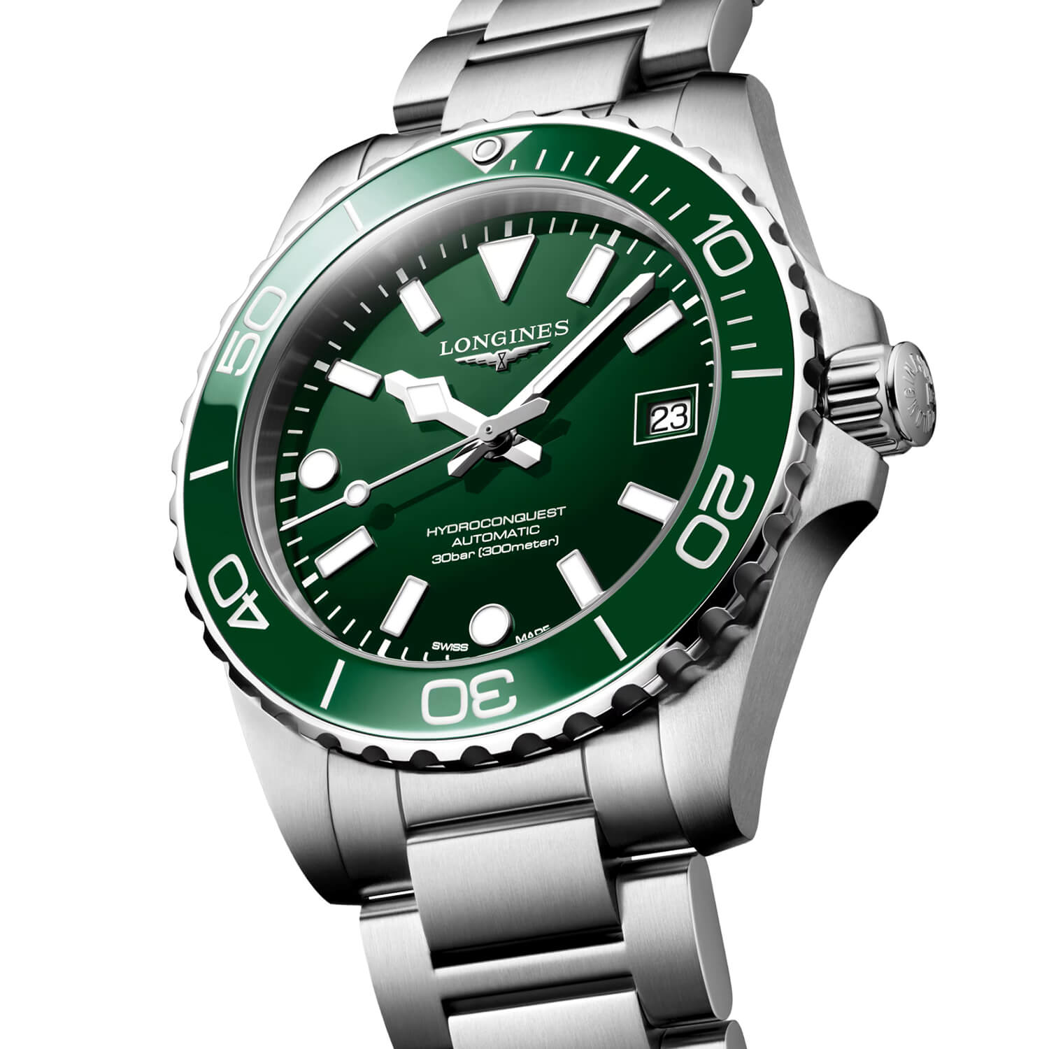Montre Longines HydroConquest 39mm L3.779.4.06.6 cadran Vert bracelet Acier L3.779.4.06.6