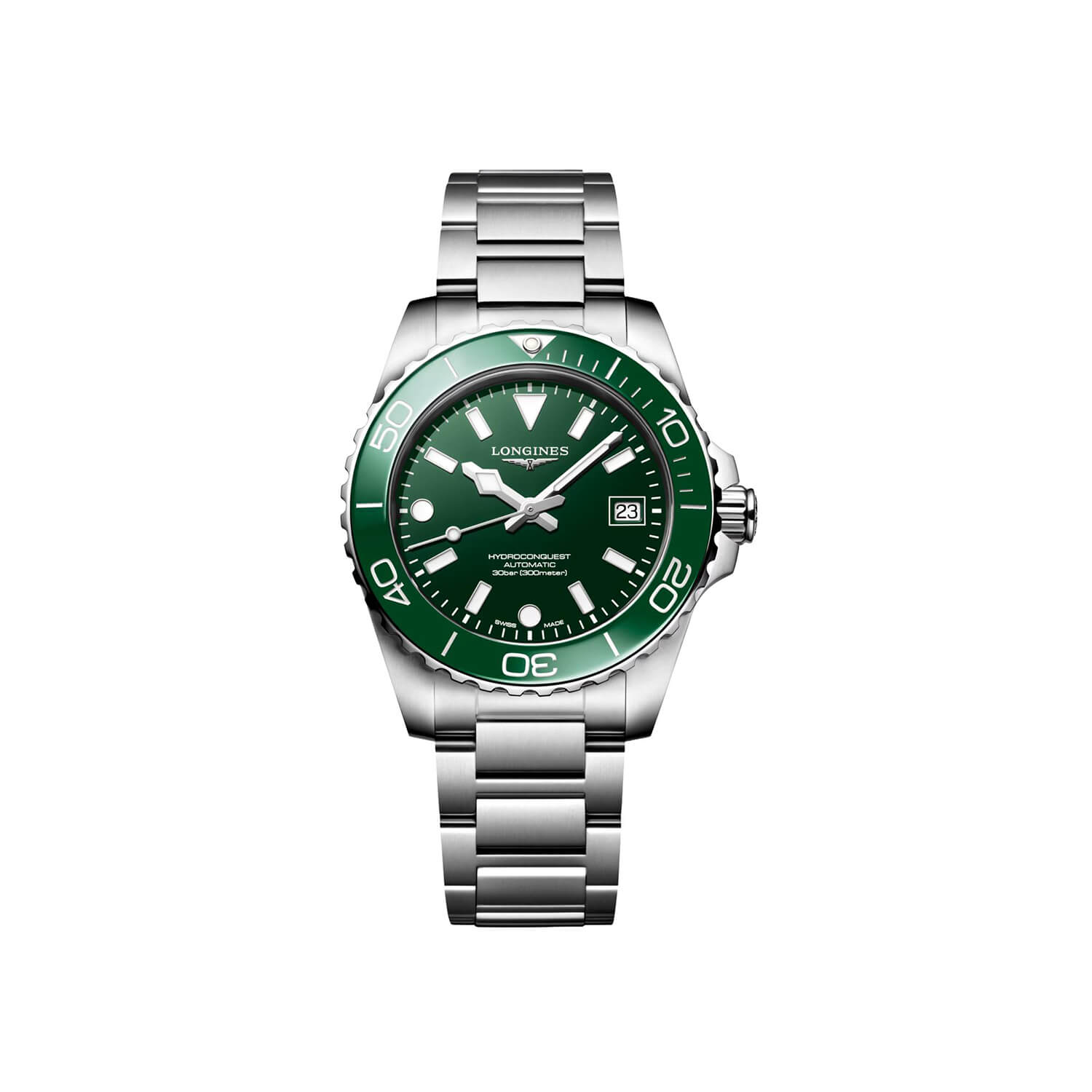 Montre Longines HydroConquest 39mm L3.779.4.06.6 cadran Vert bracelet Acier L3.779.4.06.6