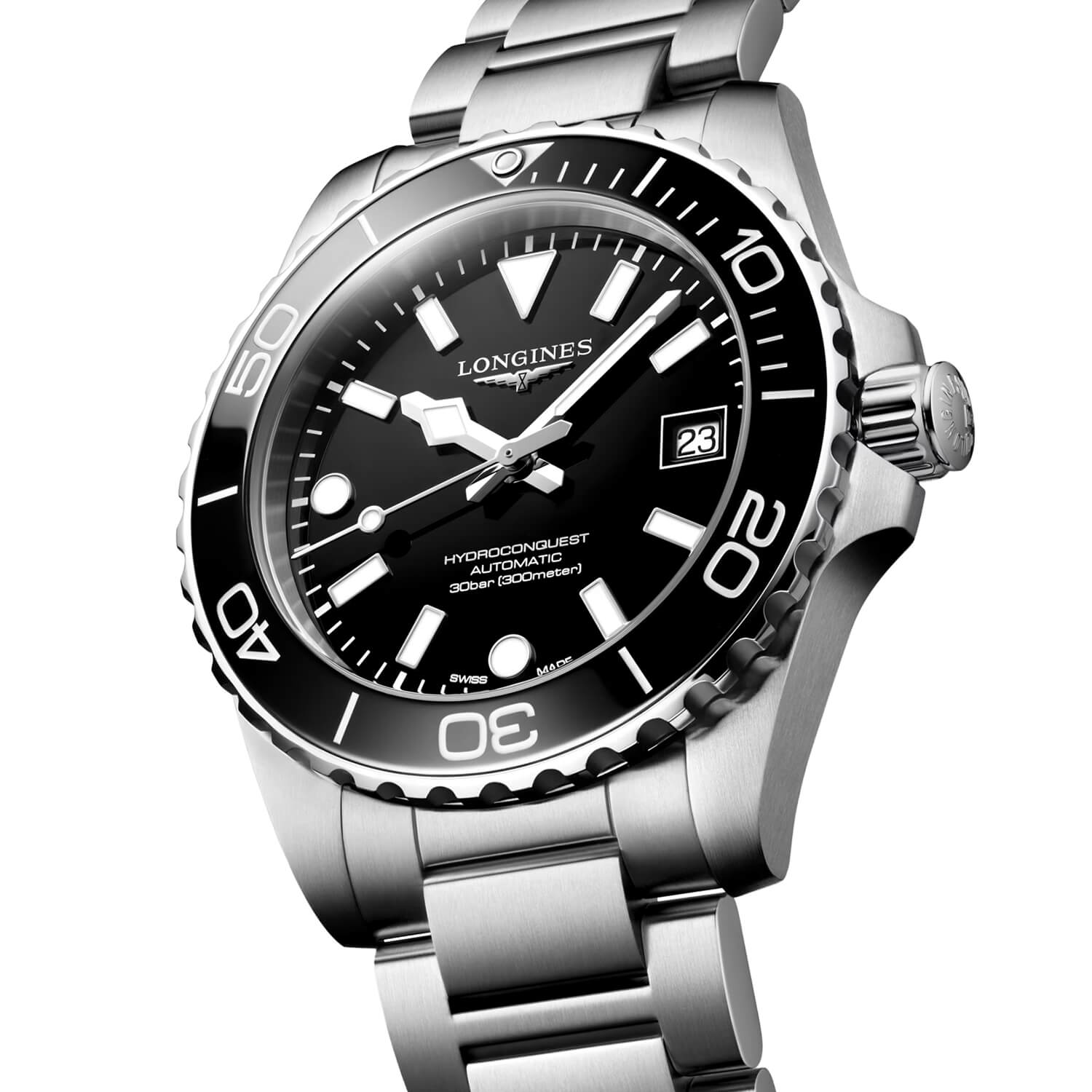 Montre Longines HydroConquest 39mm L3.779.4.56.6 cadran Noir bracelet Acier L3.779.4.56.6