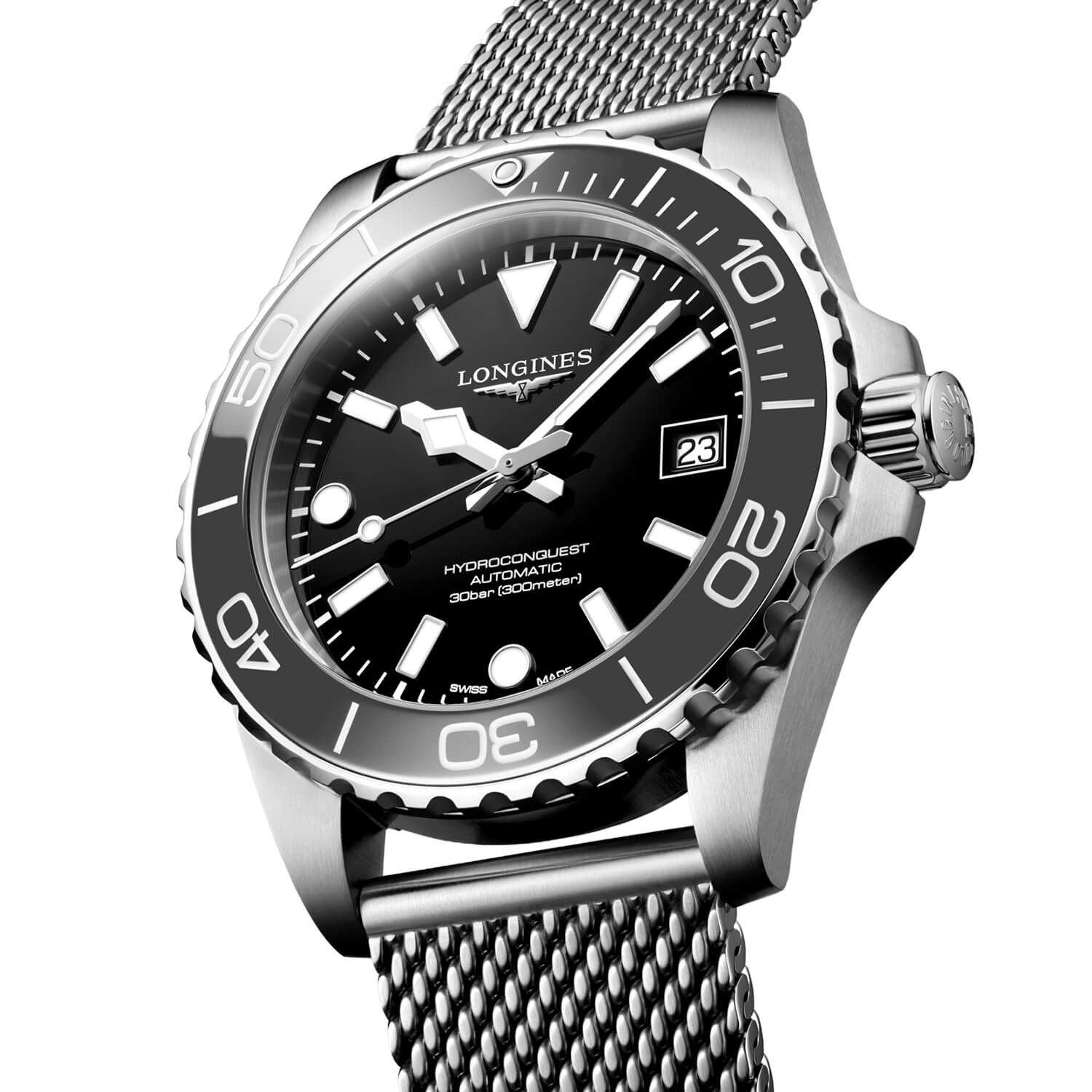 Montre Longines HydroConquest 39mm L3.779.4.70.6 cadran Noir bracelet Acier L3.779.4.70.6