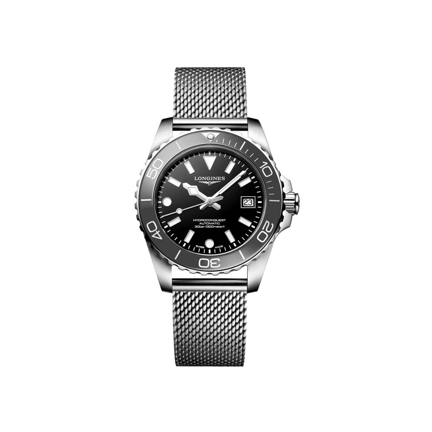 Montre Longines HydroConquest 39mm L3.779.4.70.6 cadran Noir bracelet Acier L3.779.4.70.6