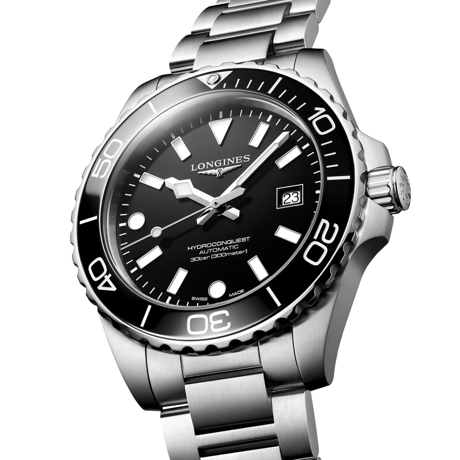 Montre Longines HydroConquest 42mm L3.788.4.56.6 cadran Noir bracelet Acier L3.788.4.56.6