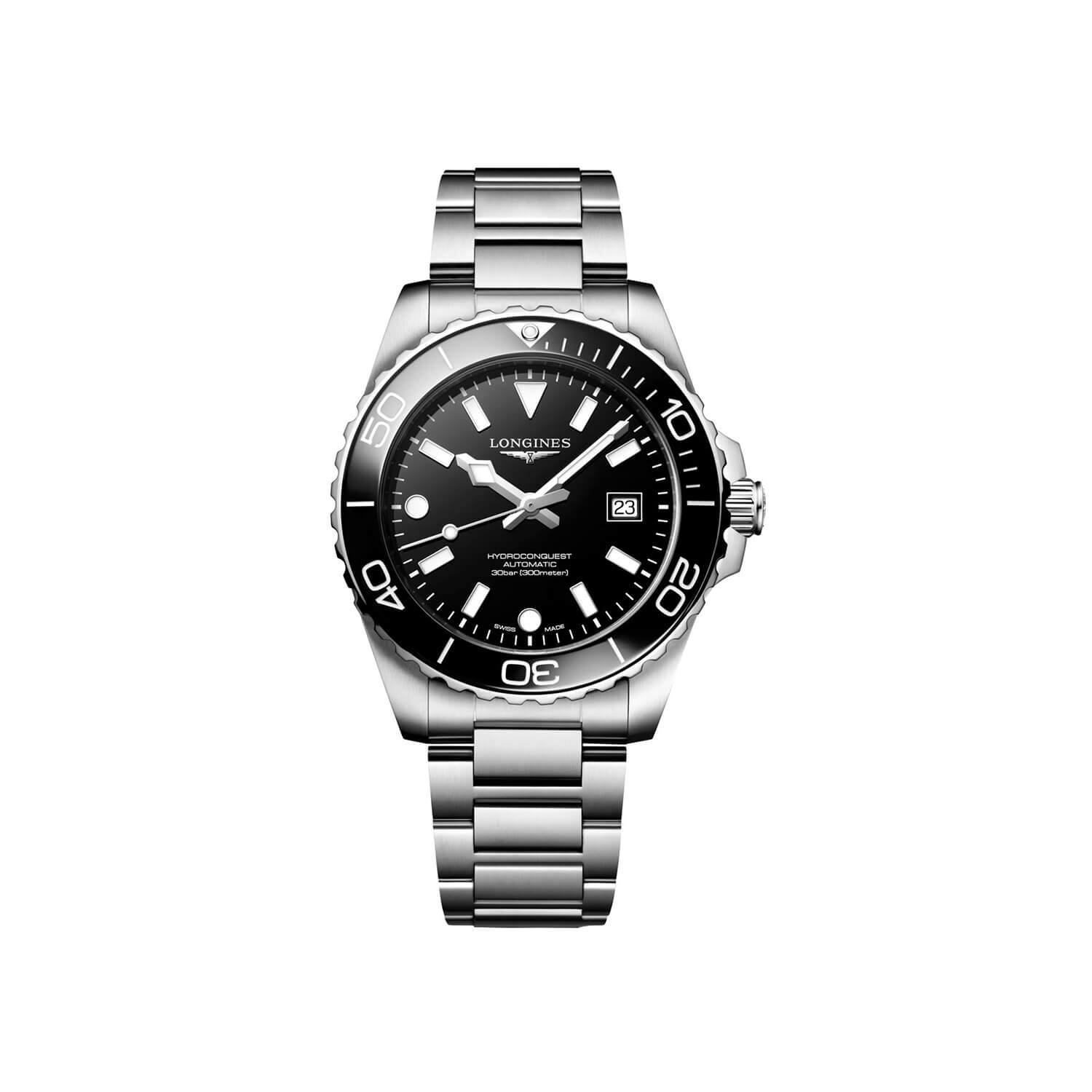 Montre Longines HydroConquest 42mm L3.788.4.56.6 cadran Noir bracelet Acier L3.788.4.56.6