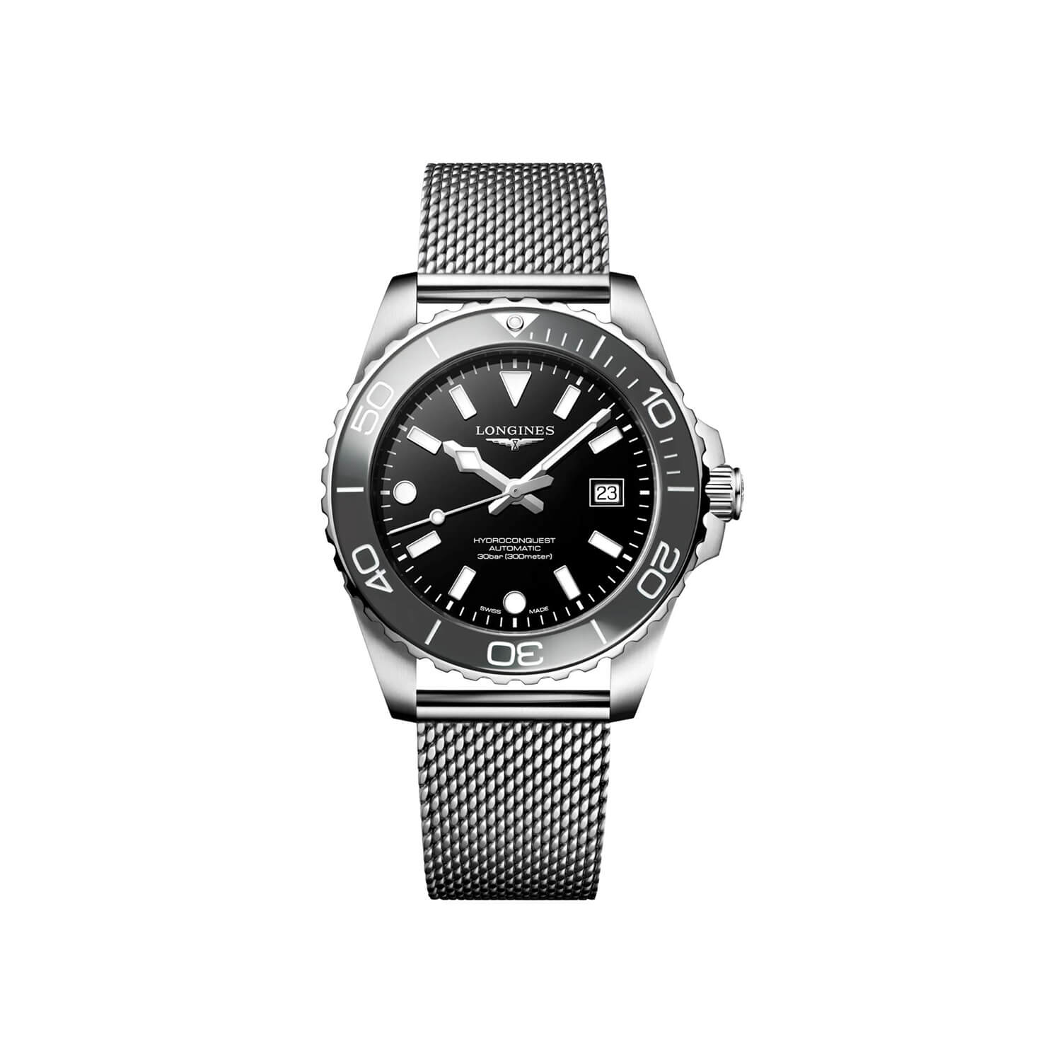 Montre Longines HydroConquest 42mm L3.788.4.70.6 cadran Noir bracelet Acier L3.788.4.70.6