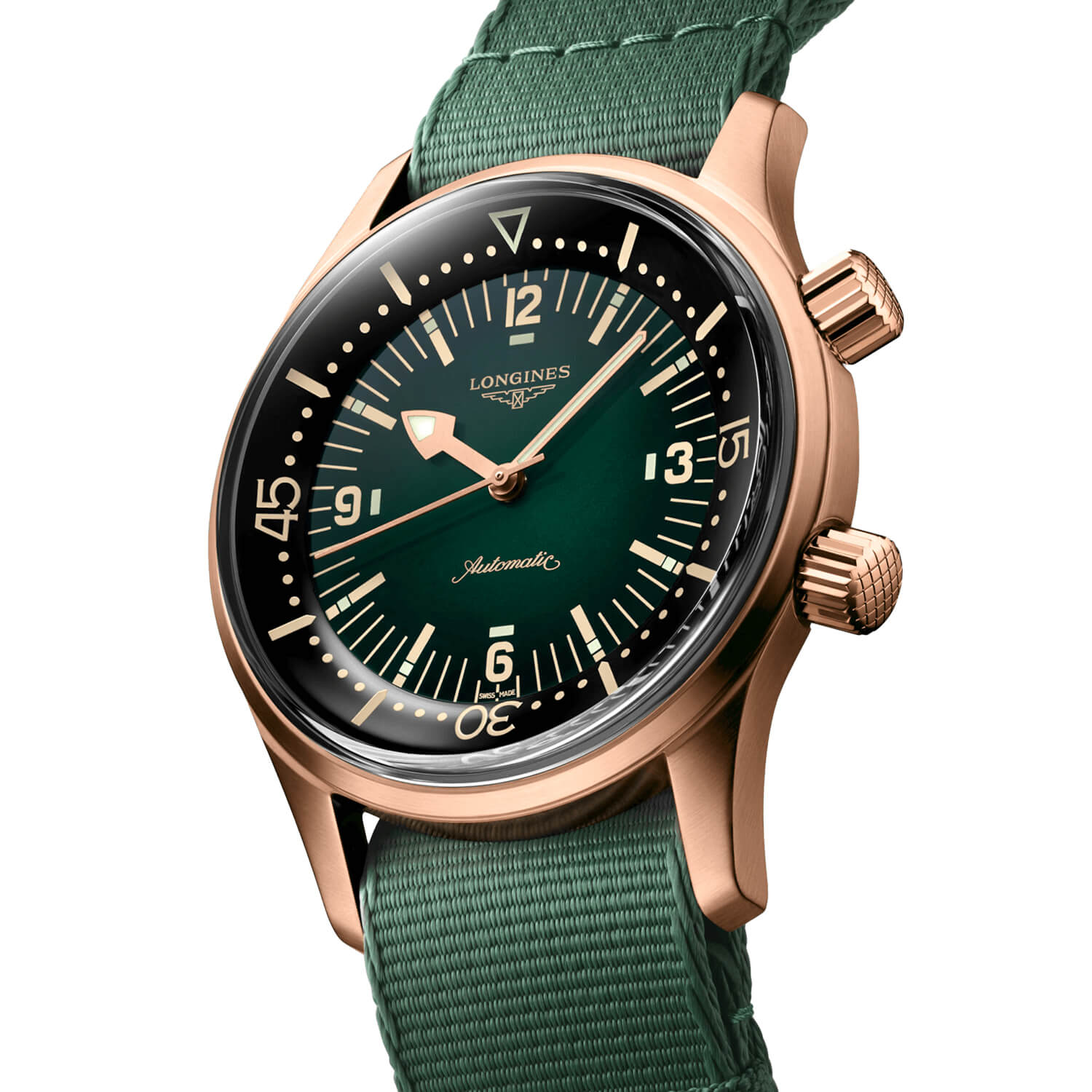 Montre Longines Legend Diver L3.774.1.50.2 cadran Vert bracelet Cuir/Nato L3.774.1.50.2