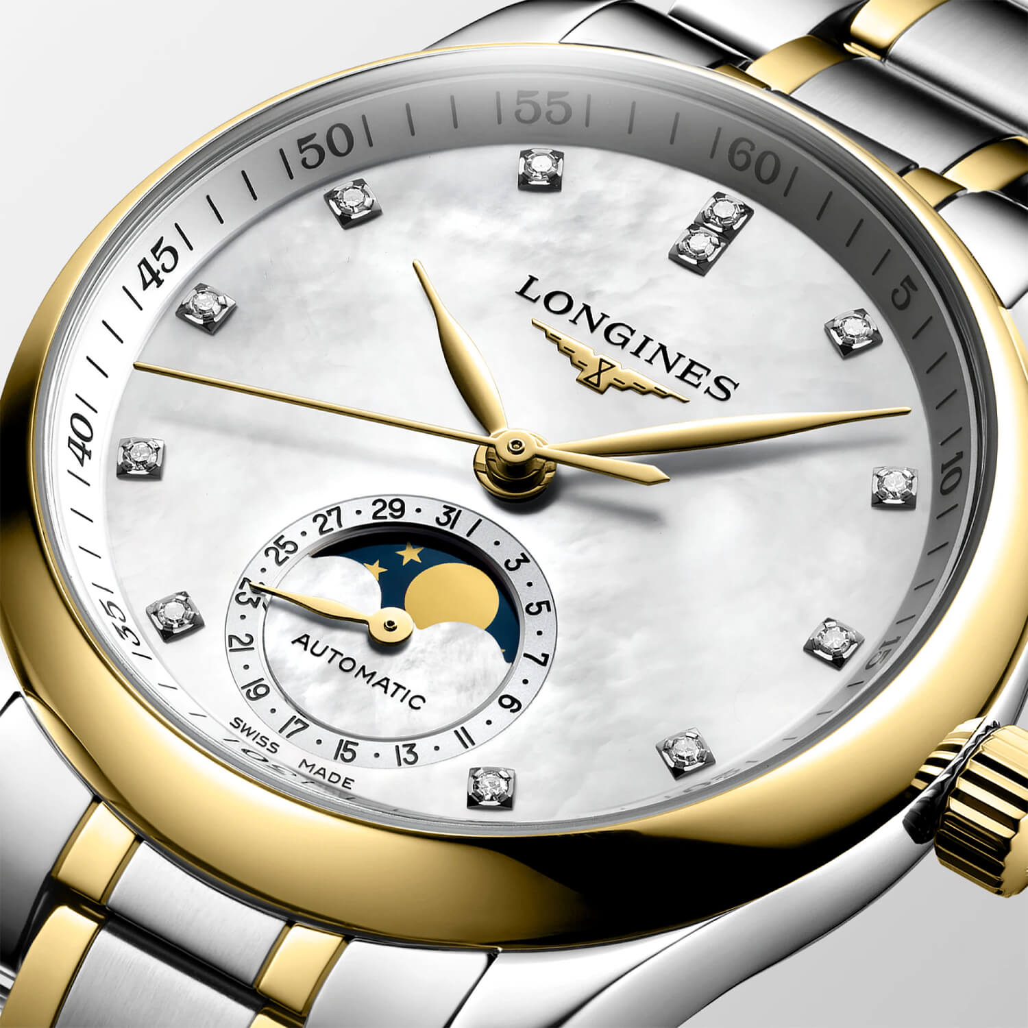 Montre Longines Master Collection Phase de Lune Dame L2.409.5.87.7 cadran gris bracelet Acier/Or jaune L2.409.5.87.7