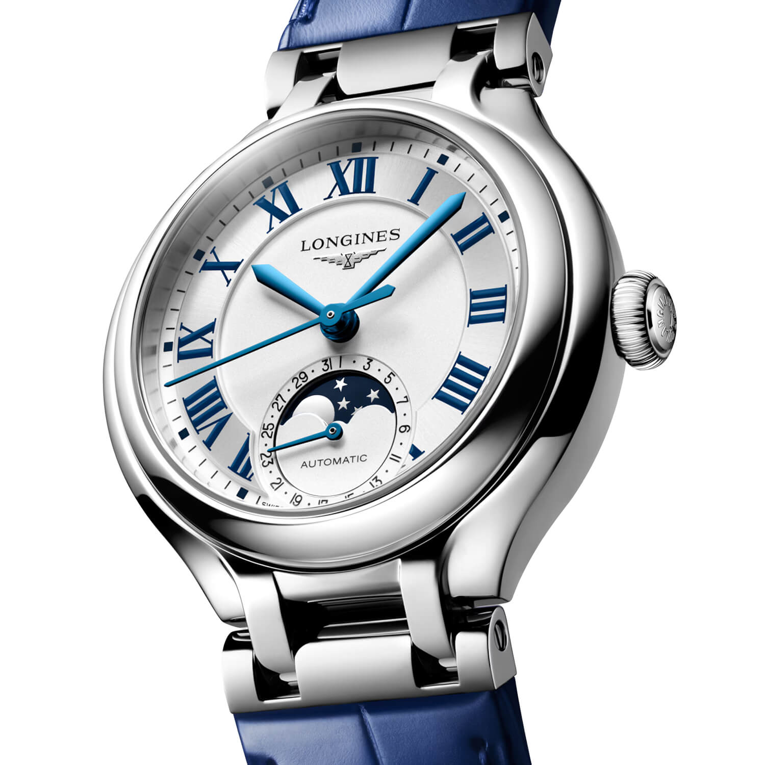 Montre Longines PrimaLuna Moonphase L8.126.4.71.2 cadran Argent bracelet Cuir d'alligator L8.126.4.71.2