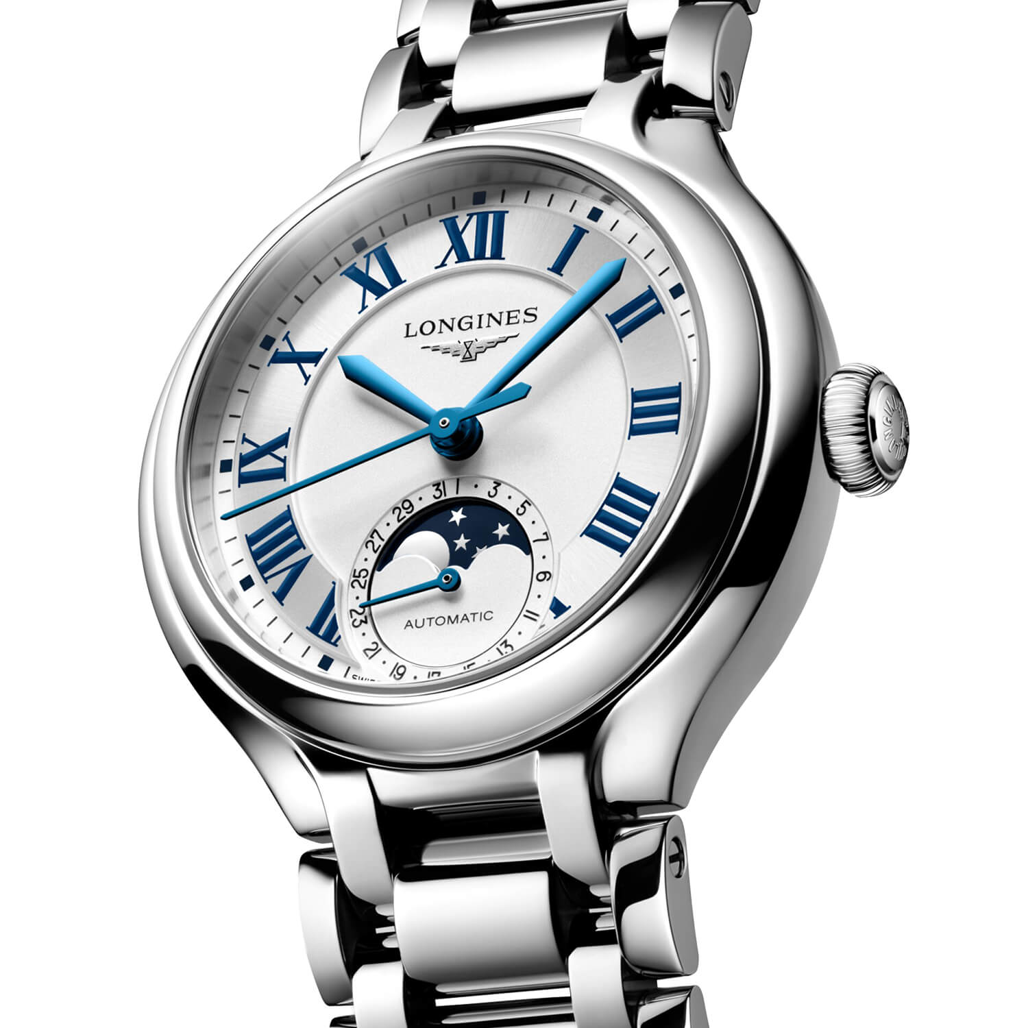 Montre Longines PrimaLuna Moonphase L8.126.4.71.6 cadran Argent bracelet Acier L8.126.4.71.6