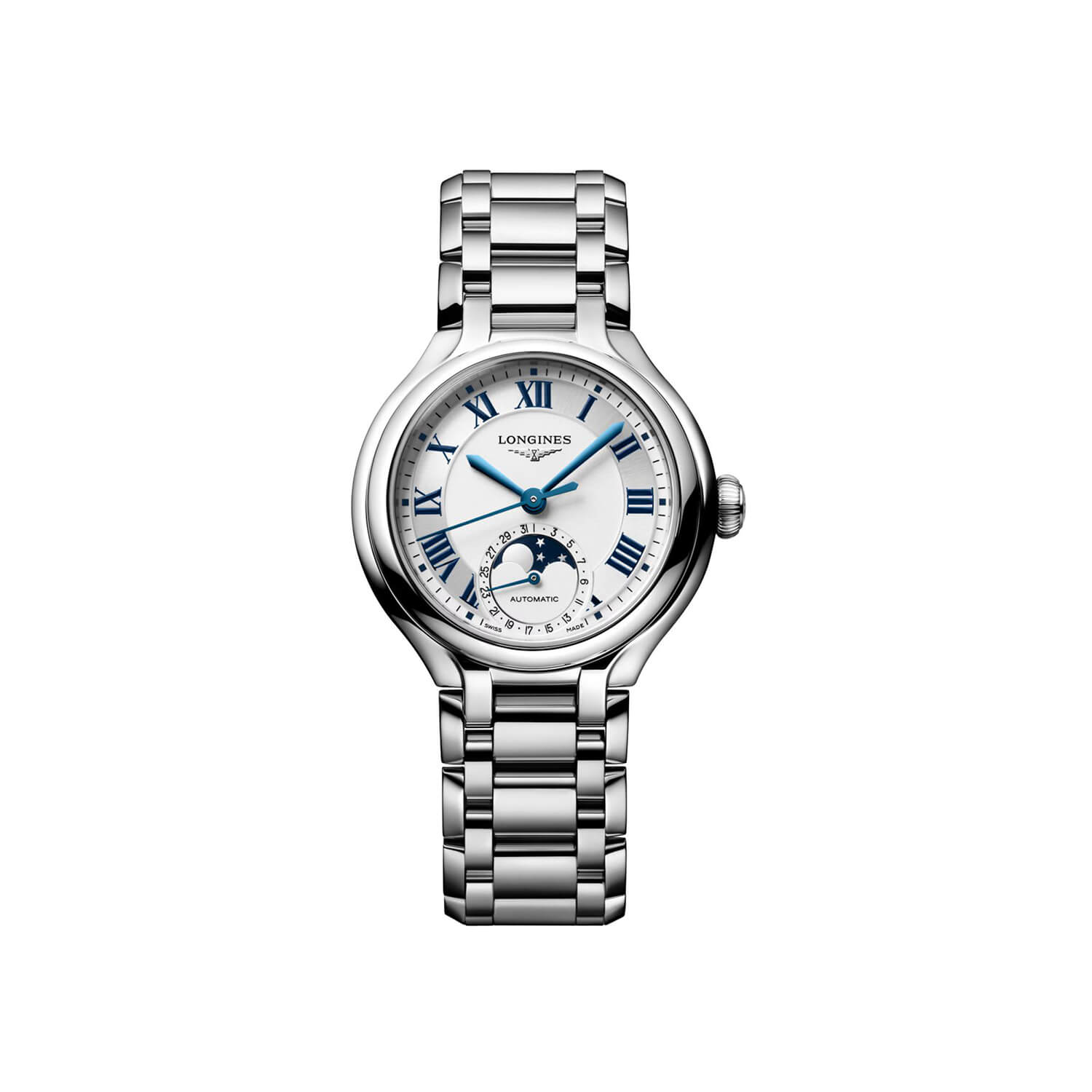 Montre Longines PrimaLuna Moonphase L8.126.4.71.6 cadran Argent bracelet Acier L8.126.4.71.6