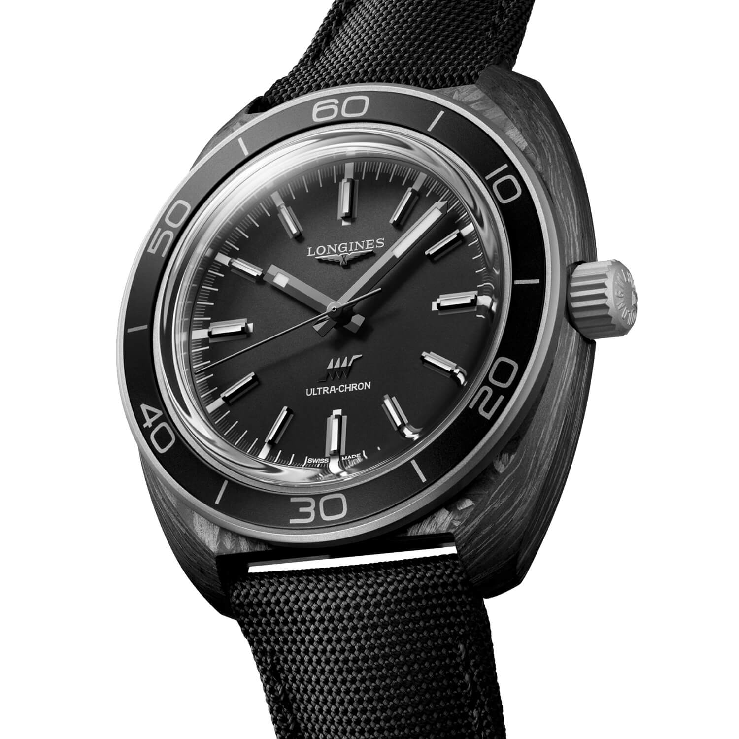 Montre Longines Ultra-Chron Carbon L2.839.4.52.2 cadran Gris bracelet Textile L2.839.4.52.2