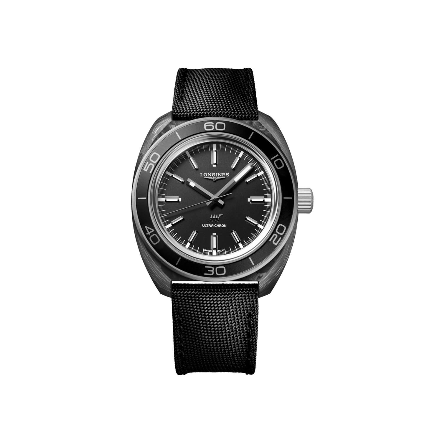 Montre Longines Ultra-Chron Carbon L2.839.4.52.2 cadran Gris bracelet Textile L2.839.4.52.2