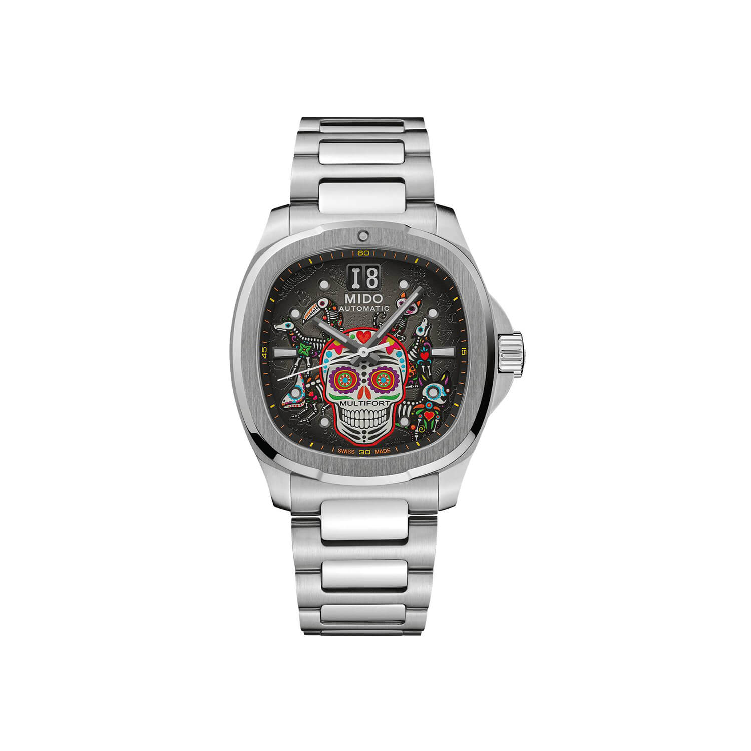 Montre Mido Multifort TV Big Date Alebrijes Édition Spéciale M049.526.11.081.02 cadran Gris bracelet Acier/Caoutchouc M049.526.11.081.02