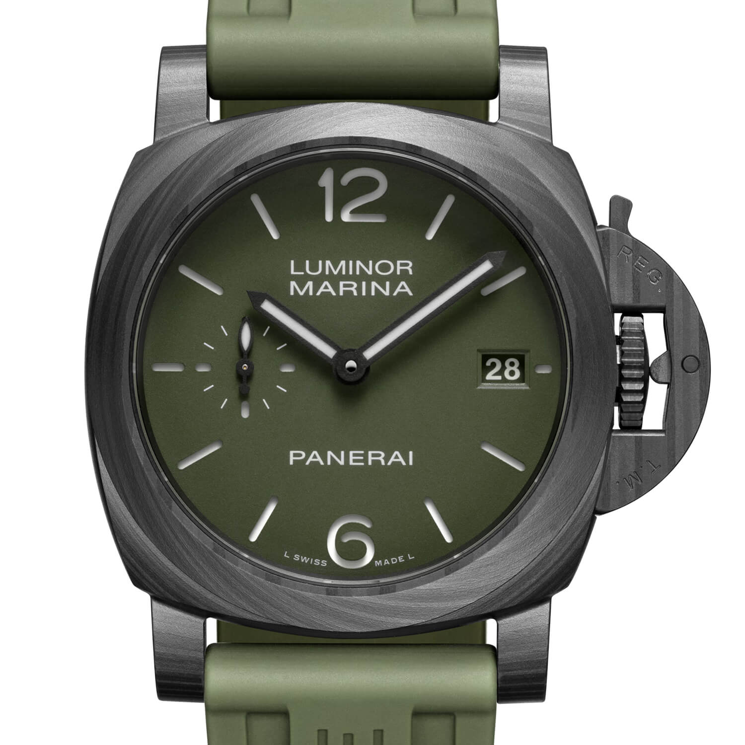 Montre Panerai Luminor Quaranta Carbotech™ cadran Vert bracelet Caoutchouc/Cuir PAM01526