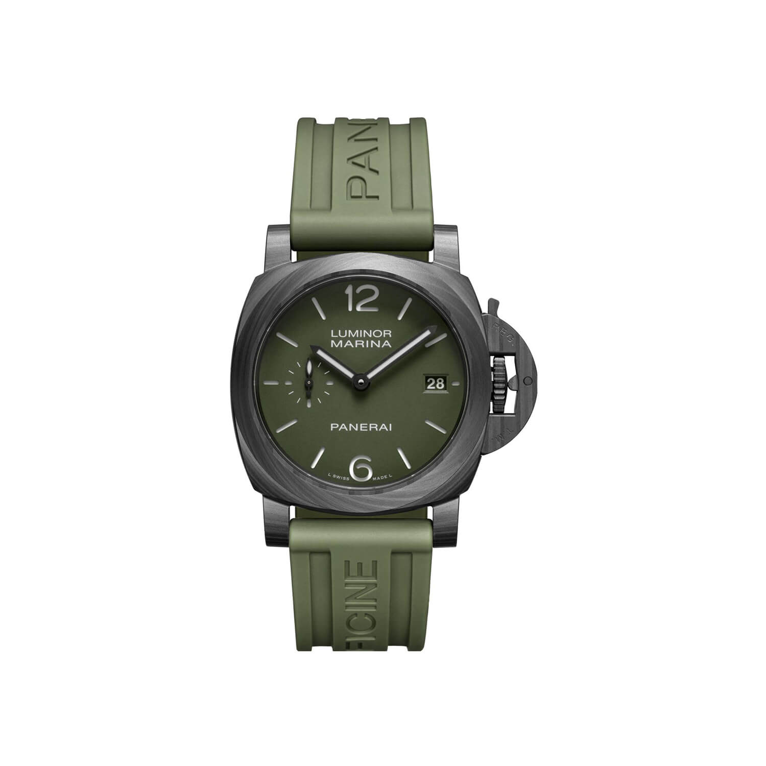 Montre Panerai Luminor Quaranta Carbotech™ cadran Vert bracelet Caoutchouc/Cuir PAM01526