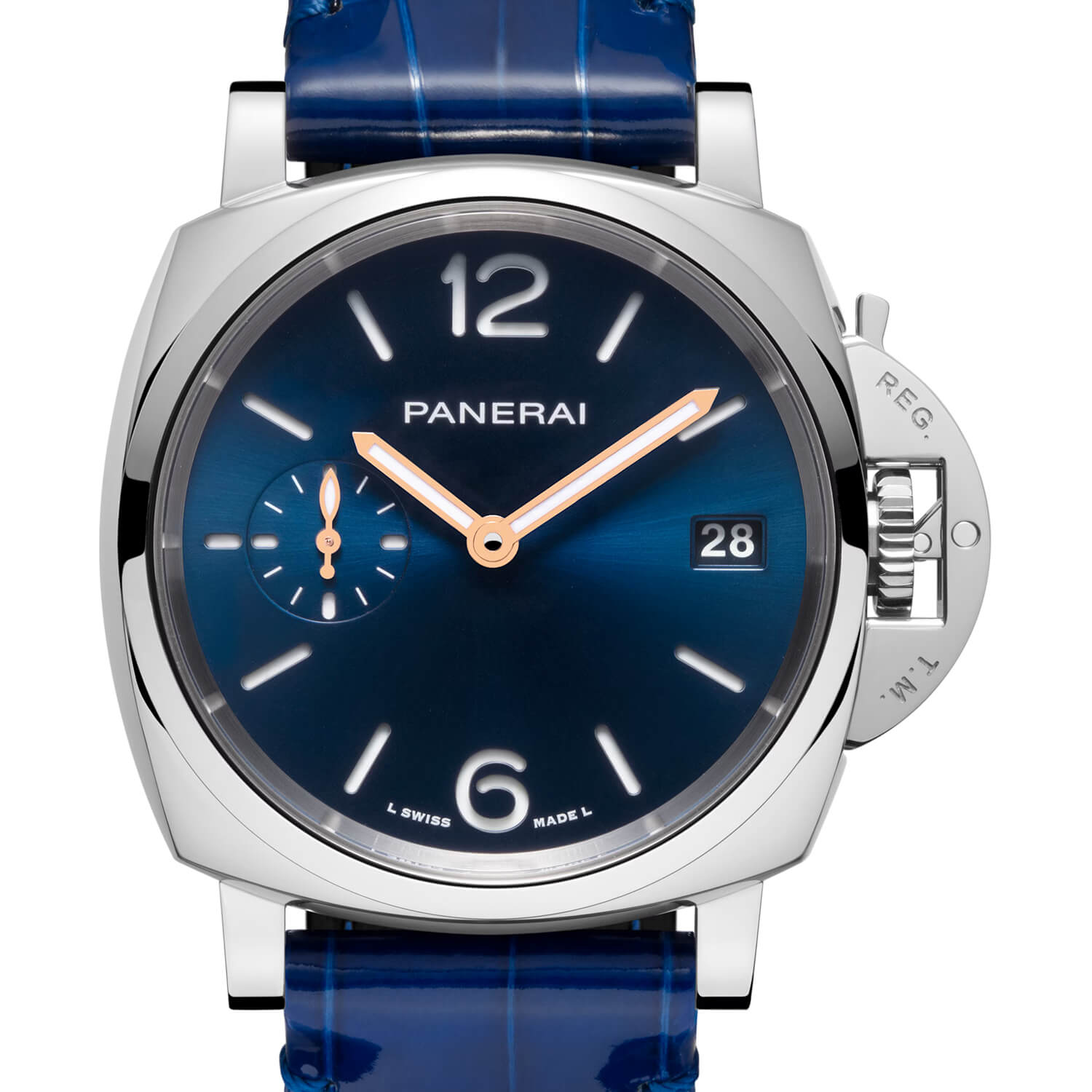 Montre Panerai Luminor Due Piccolo cadran Bleu bracelet Cuir d'alligator PAM01273