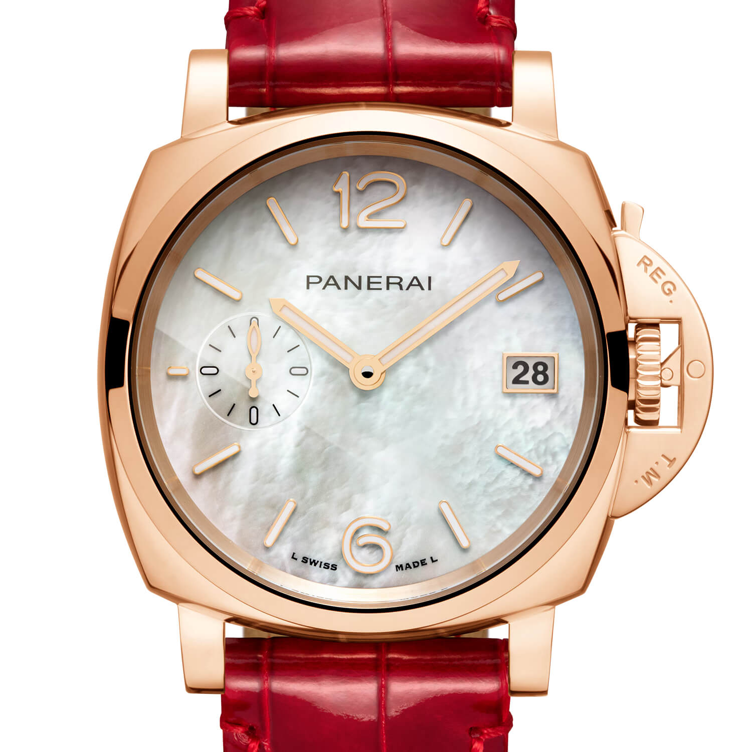 Montre Panerai Luminor Due Goldtech™ Madreperla cadran gris bracelet Cuir d'alligator PAM01280