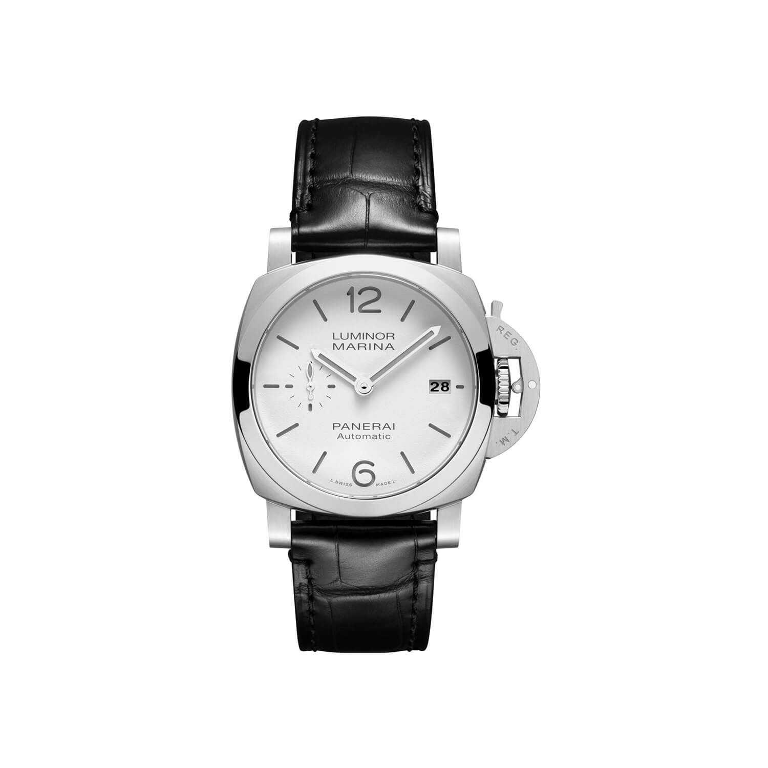 Montre Panerai Luminor Quaranta cadran Blanc bracelet Cuir d'alligator PAM01371