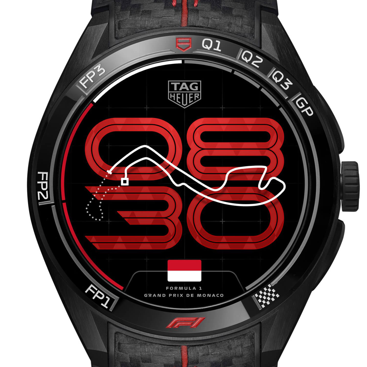 Montre TAG Heuer Connected Calibre E5 45mm x Formula 1 cadran Noir bracelet Caoutchouc/Textile SBT8A85.EB0417