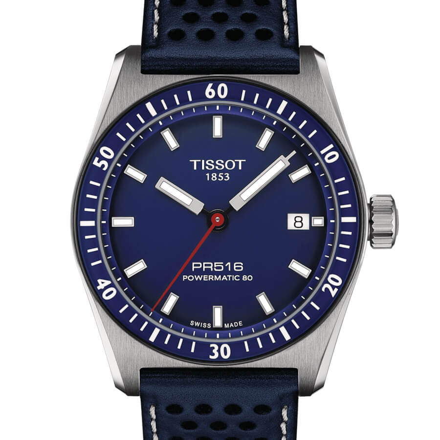Montre Tissot PR516 Powermatic 80 38mm cadran Bleu bracelet Cuir T149.407.16.041.00
