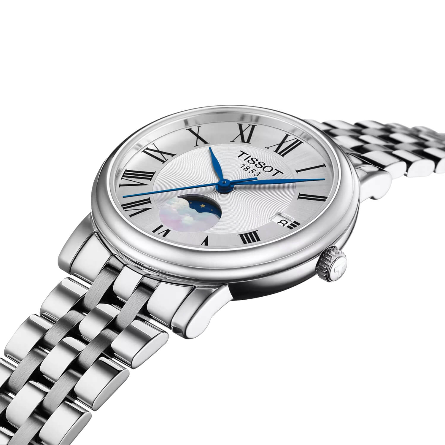 Montre Tissot Carson Premium Lady Moonphase cadran Argent bracelet Acier T122.223.11.033.00
