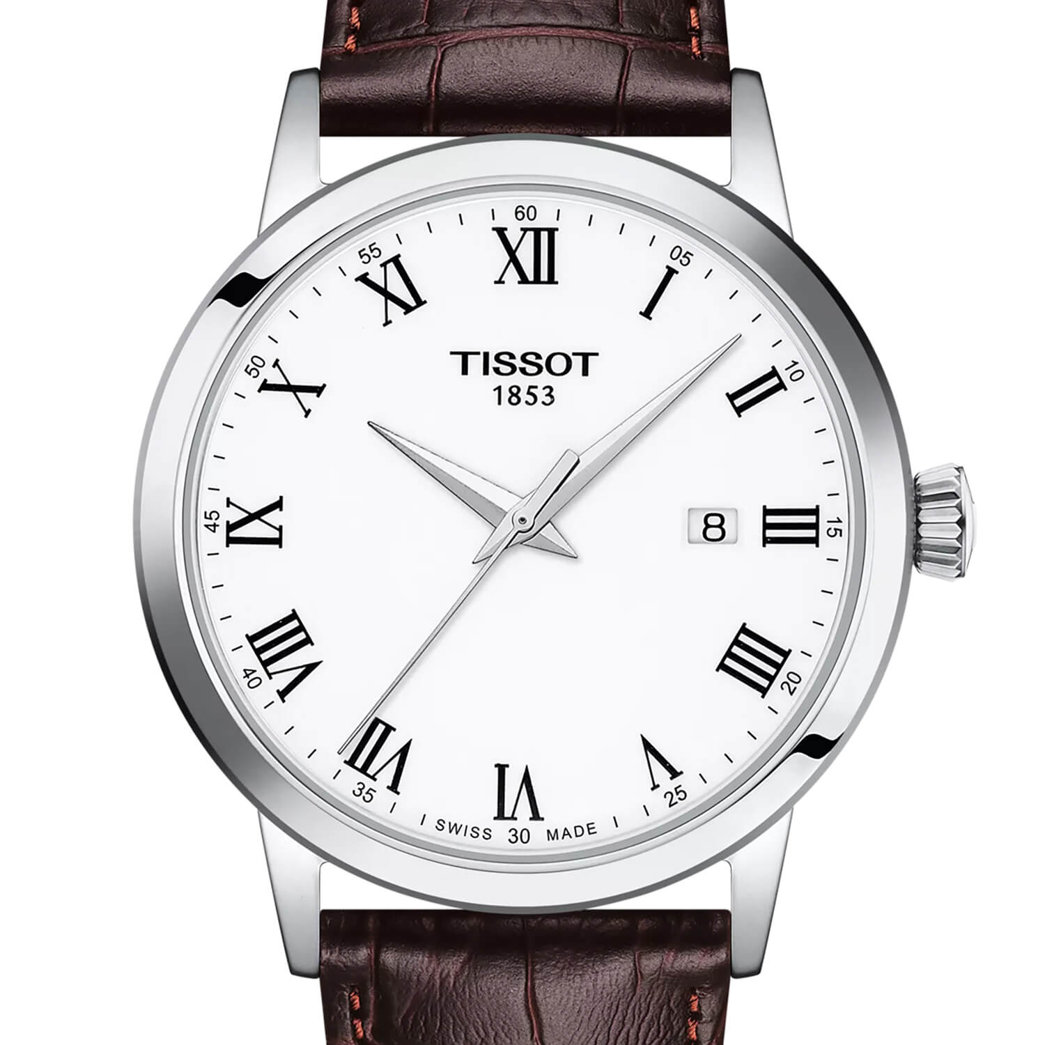 Montre Tissot Classic Dream cadran Blanc bracelet Cuir façon crocodile T129.410.16.013.00