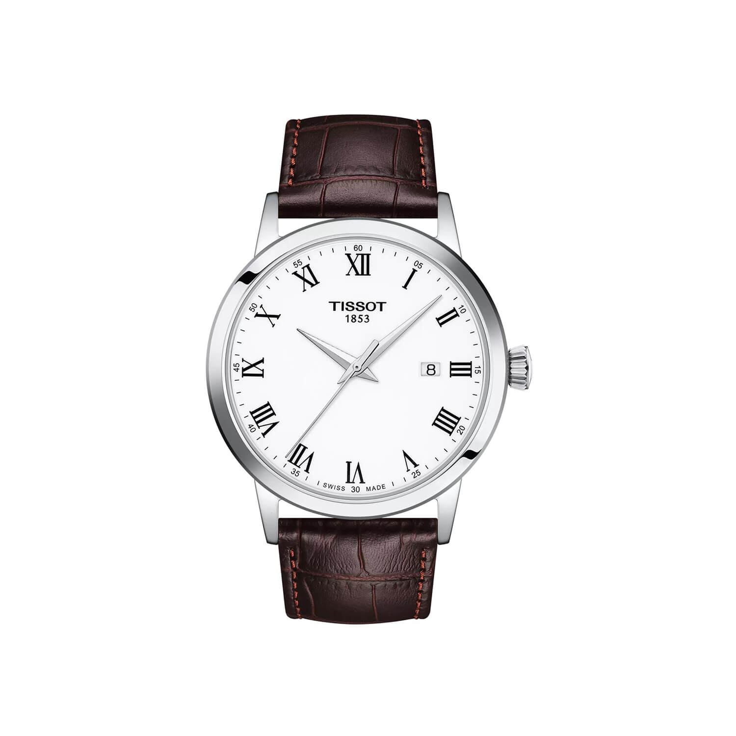 Montre Tissot Classic Dream cadran Blanc bracelet Cuir façon crocodile T129.410.16.013.00