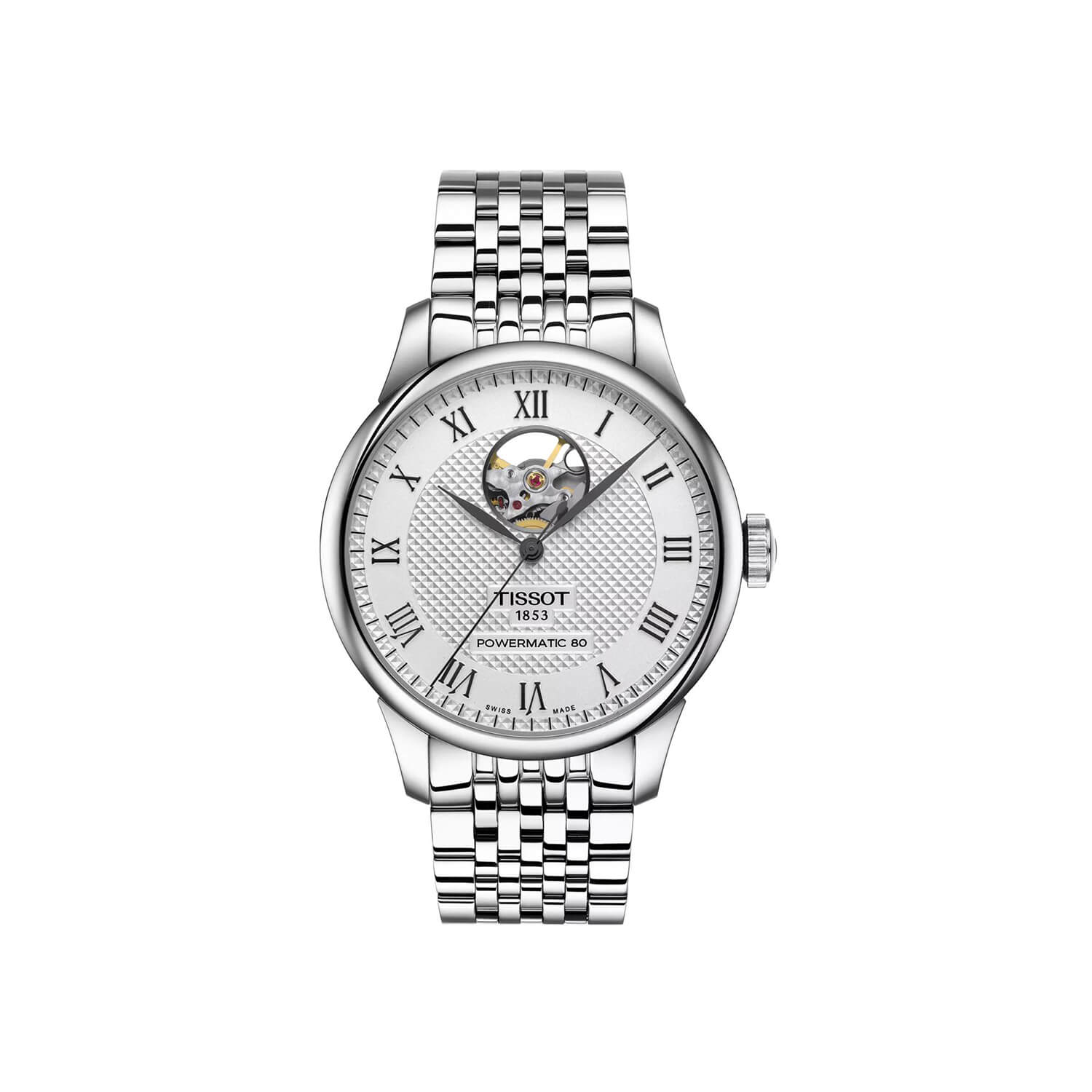 Montre Tissot Le Locle Powermatic 80 Open Heart cadran Argent bracelet Acier T006.407.11.033.02