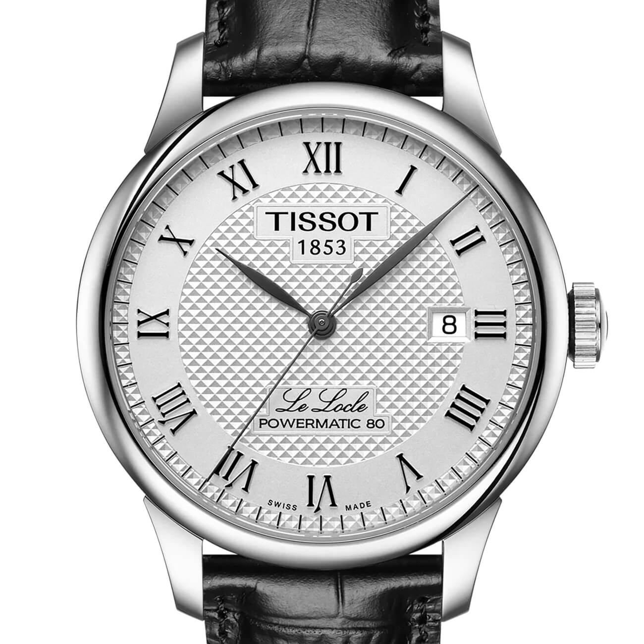 Montre Tissot Le Locle Powermatic 80 cadran Argent bracelet Cuir façon crocodile T006.407.16.033.00