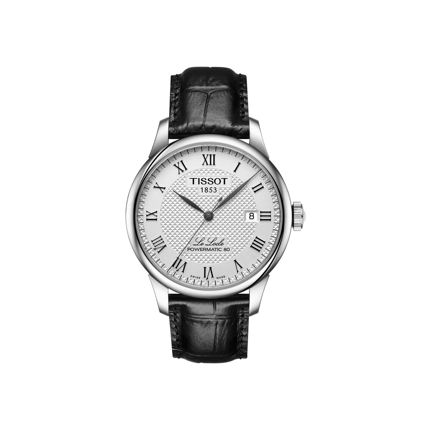 Montre Tissot Le Locle Powermatic 80 cadran Argent bracelet Cuir façon crocodile T006.407.16.033.00