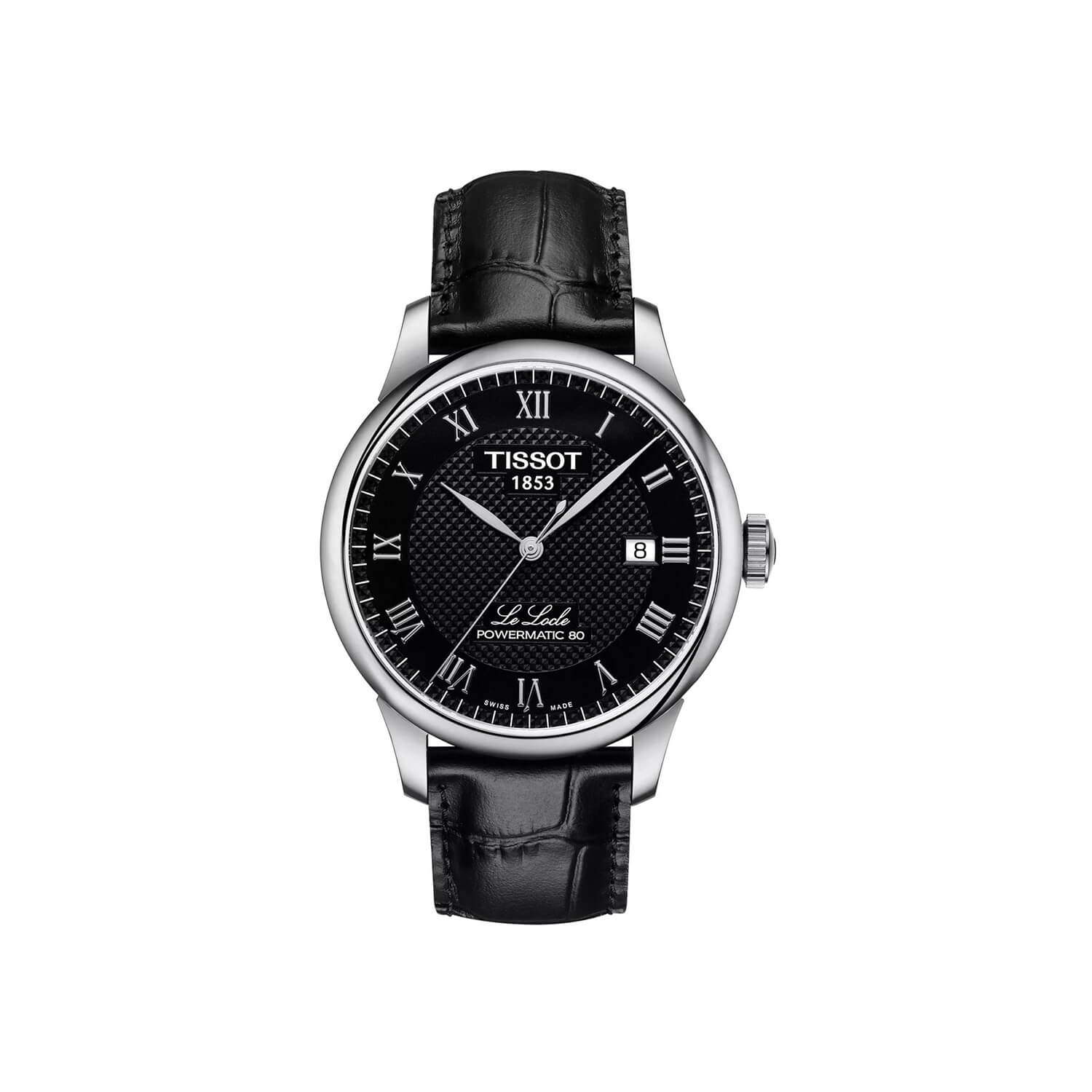 Montre Tissot Le Locle Powermatic 80 cadran Noir bracelet Cuir façon crocodile T006.407.16.053.00