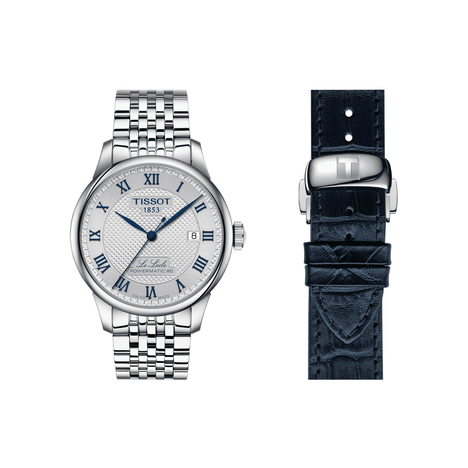 Montre Tissot Le Locle Powermatic 80 Édition Spéciale 20ème anniversaire cadran Argent bracelet Acier/Cuir façon crocodile T006.407.11.033.03