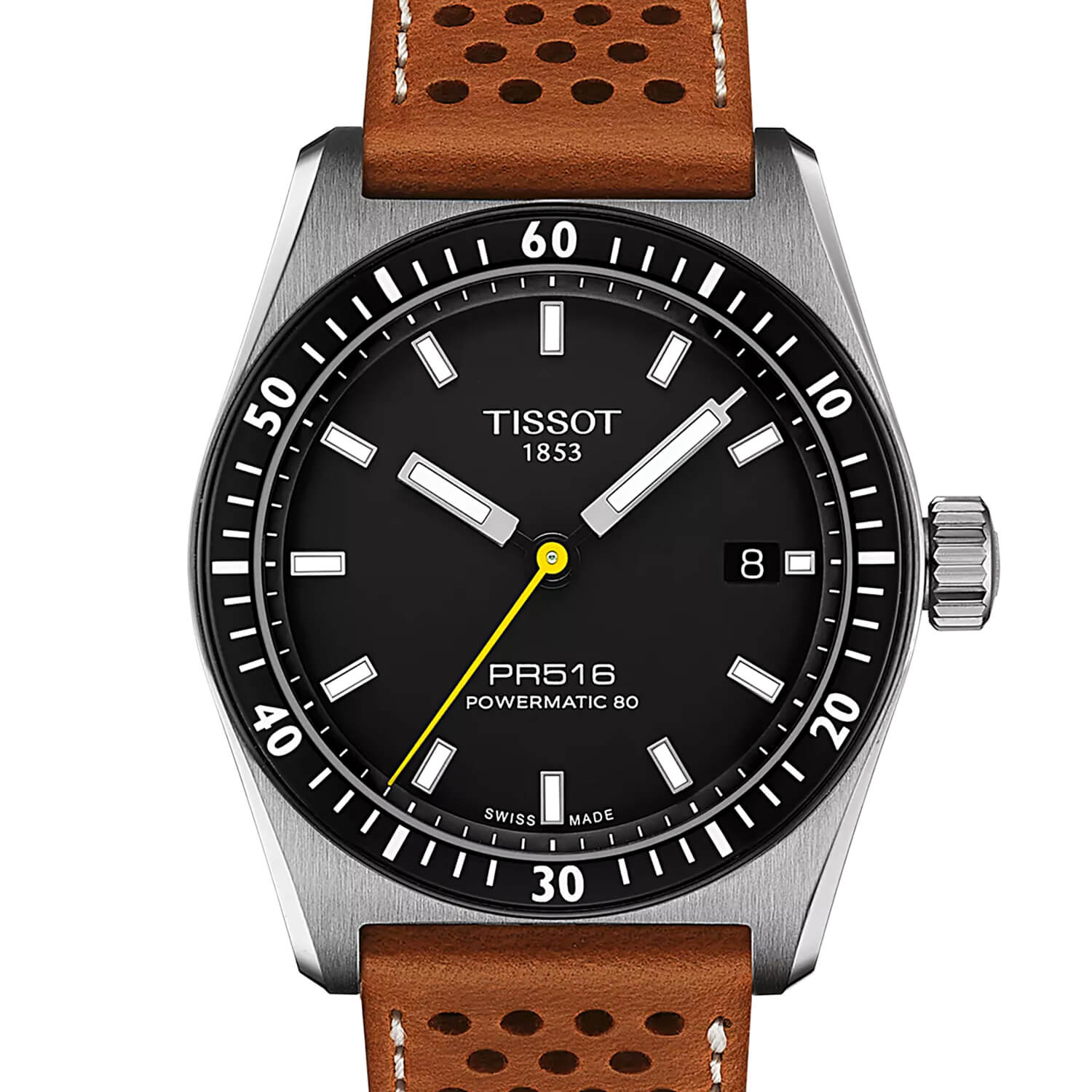 Montre Tissot PR516 Powermatic 80 38mm cadran Noir bracelet Cuir T149.407.16.051.00