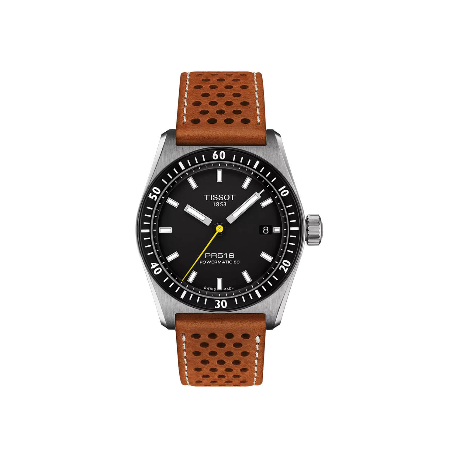 Montre Tissot PR516 Powermatic 80 38mm cadran Noir bracelet Cuir T149.407.16.051.00